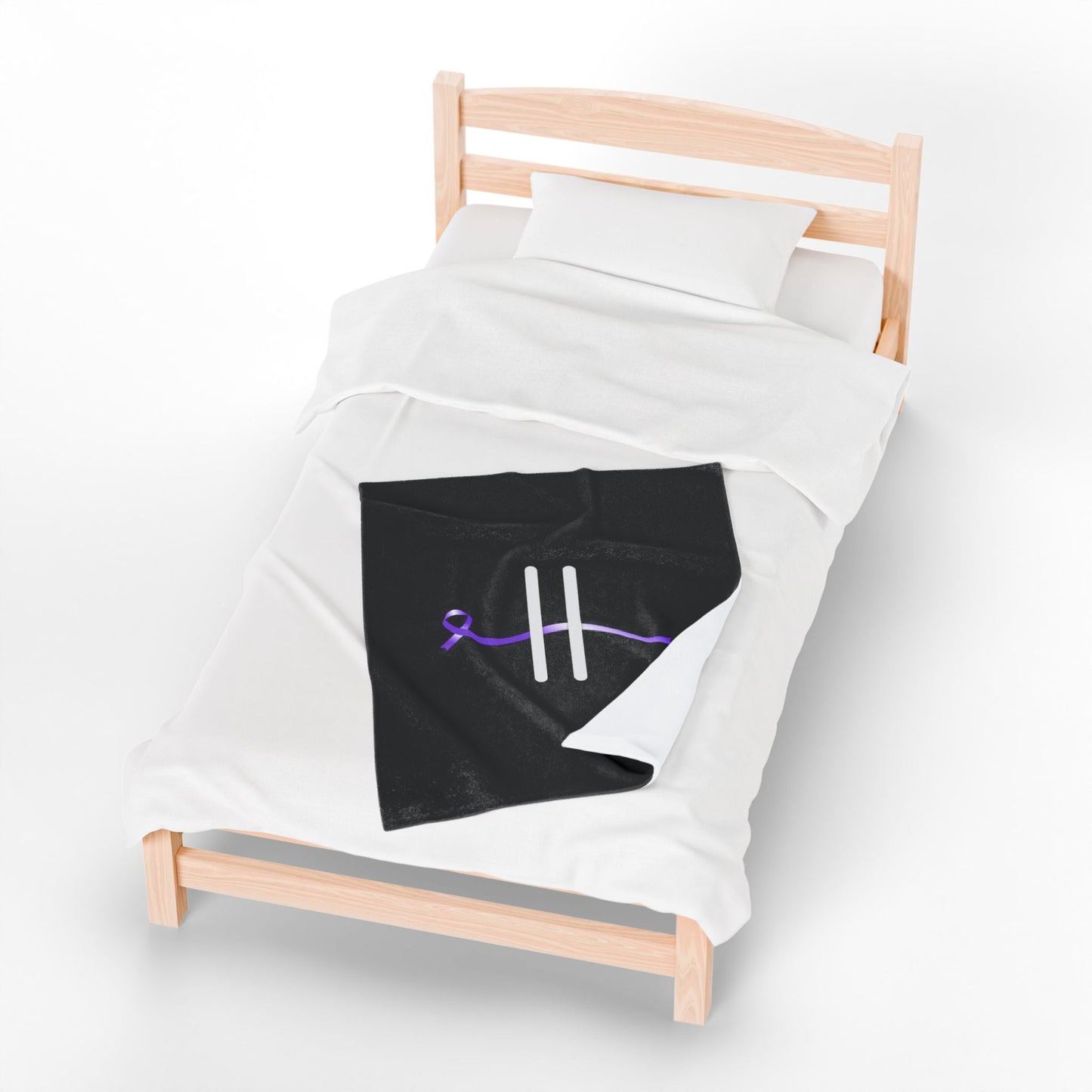 “Pause” Epilepsy Awareness Velveteen Blanket – Purple Ribbon Pause Symbol