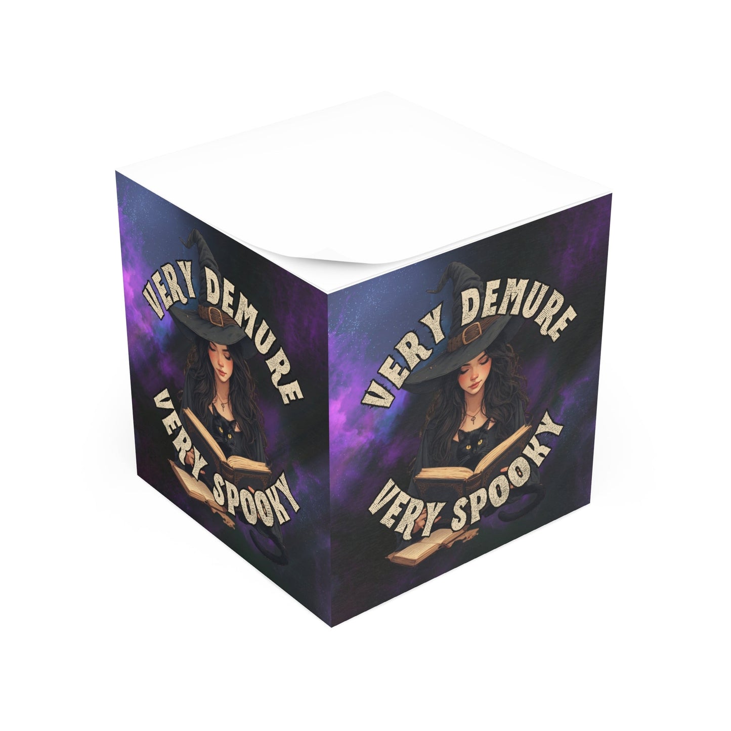 Spooky Witch Cat Lady Note Cube