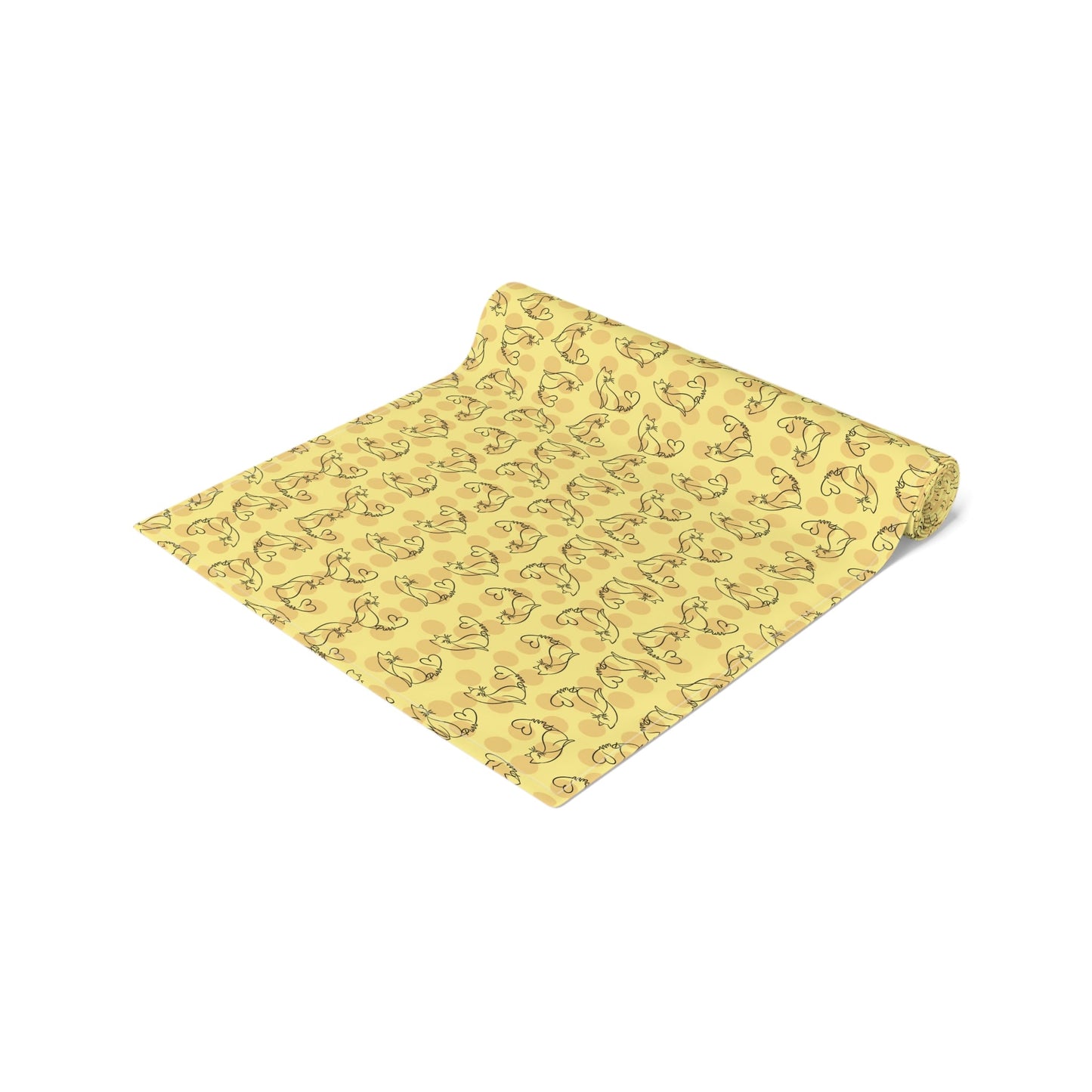 Golden Purr Cat Table Runner – Minimalist Line Art Polka Dot Design