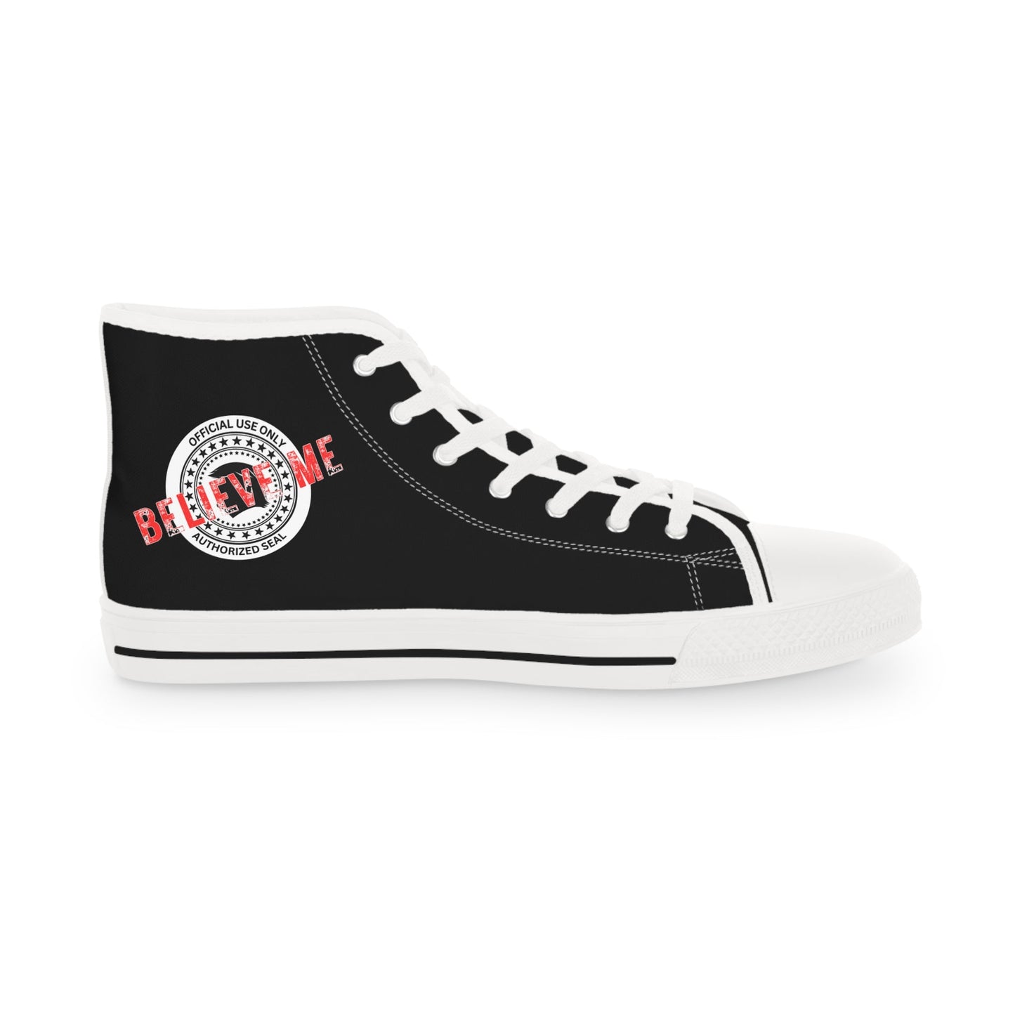 Believe Me Men’s High-Top Sneakers – Political Parody Statement Shoes