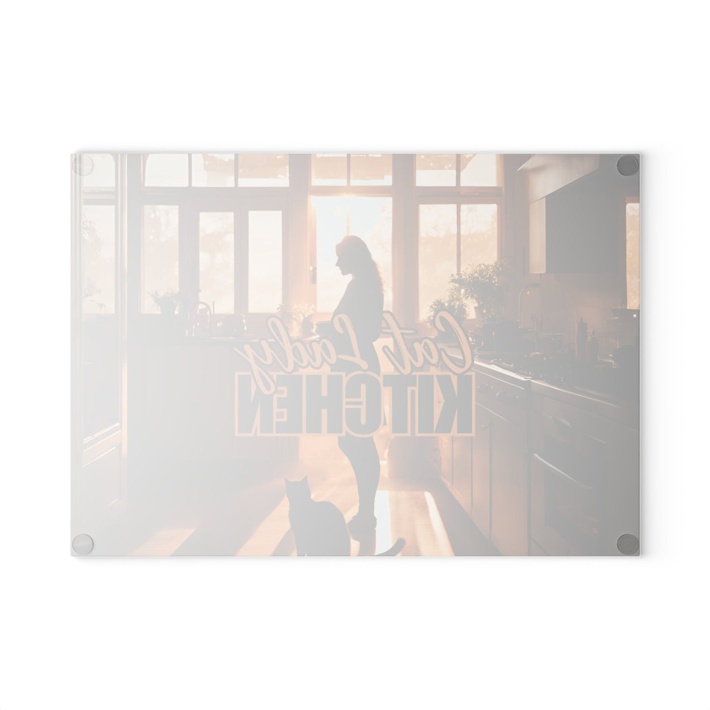Sunset Cat Lady Kitchen Glass Cutting Board