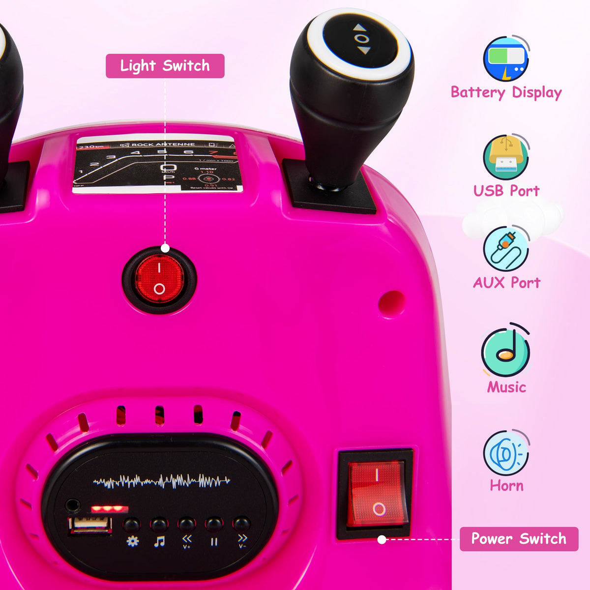 12V Kids Ride On Bumper Car with Remote Control Lights and Music-Pink