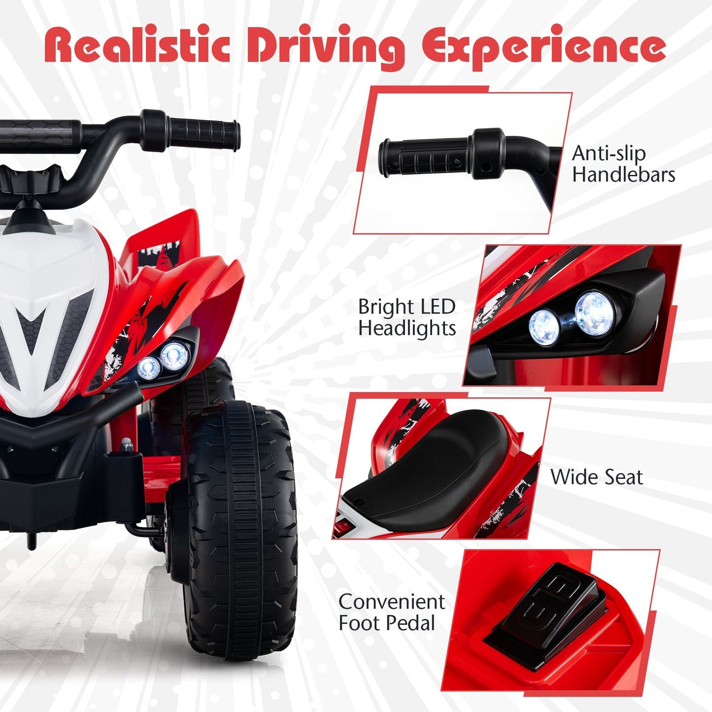 12V Kids Ride On ATV 4-Wheeler Quad with LED Lights and 7 mph Max Speed