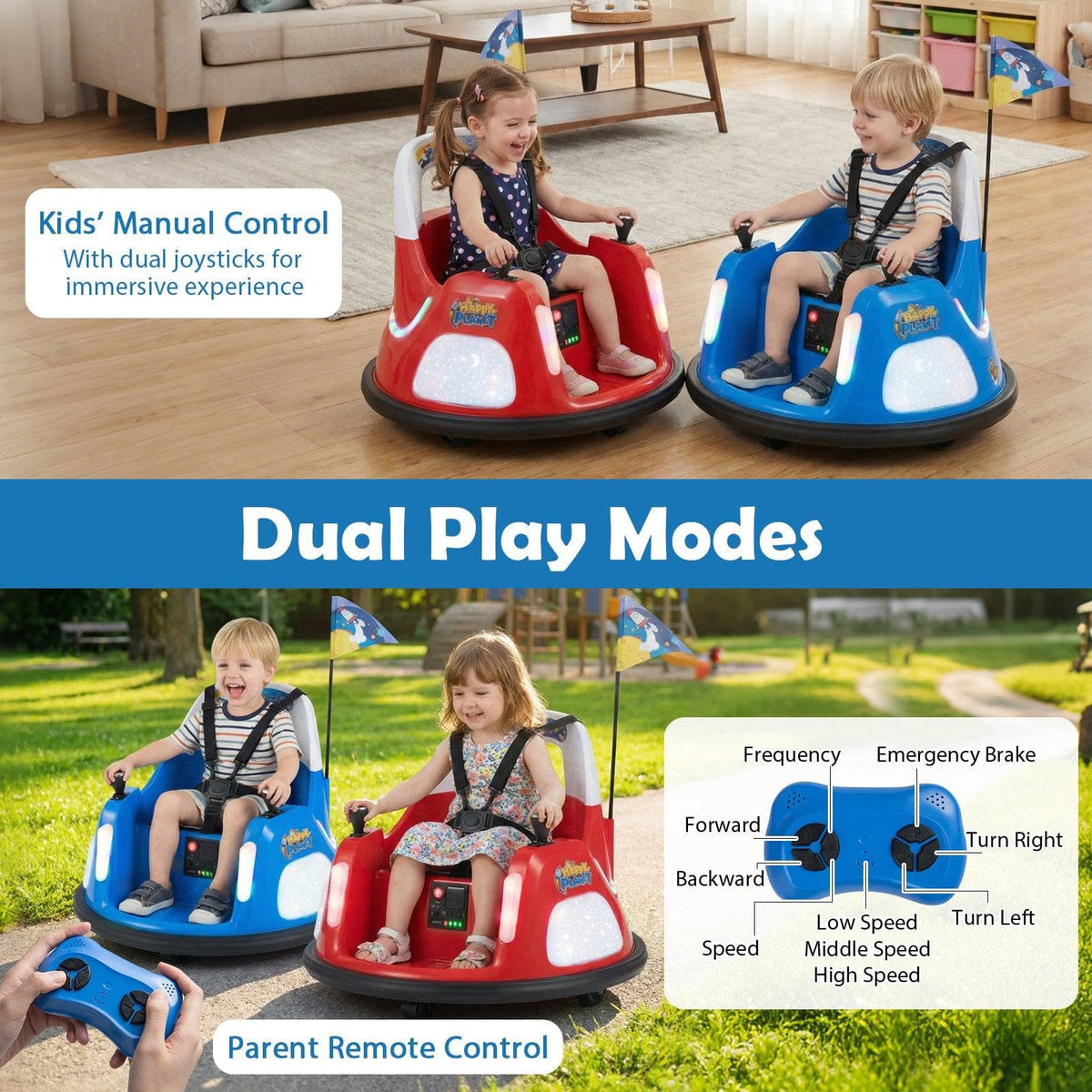 12V Kids Ride On Bumper Car with Remote Control and Flashing Lights