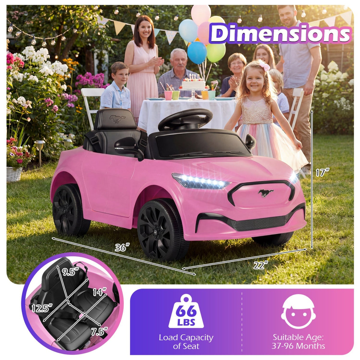 12V Kids Ride on Car Licensed Ford Mach E with Parent Control and Horn