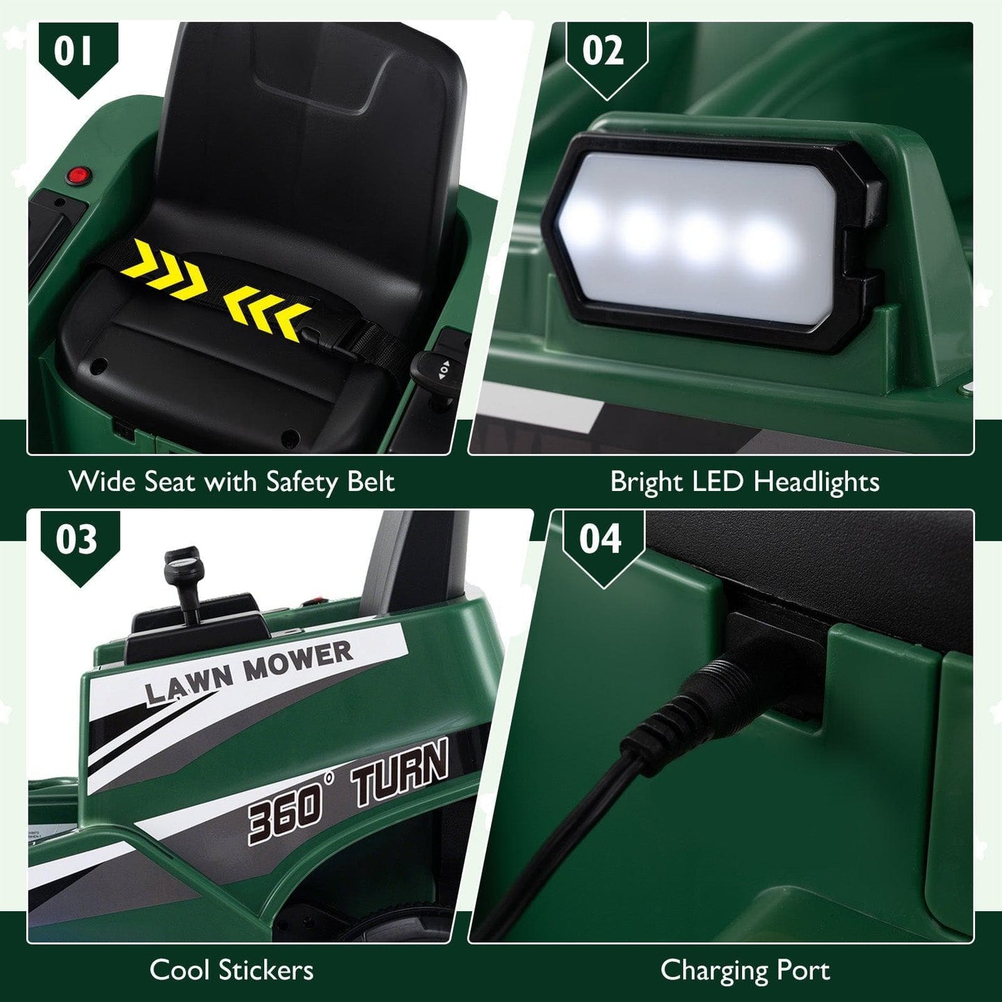 12V Ride on Lawn Mower for Kids with Dual Control Sticks and LED Lights
