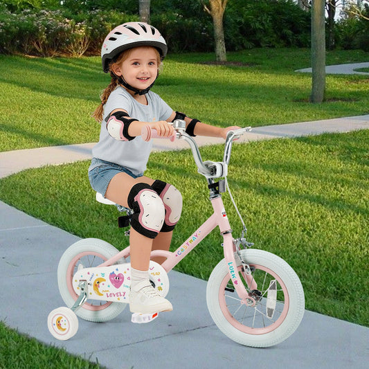 Kids Bike 12-18 Inch with Training Wheels - Pink Stars & Moon