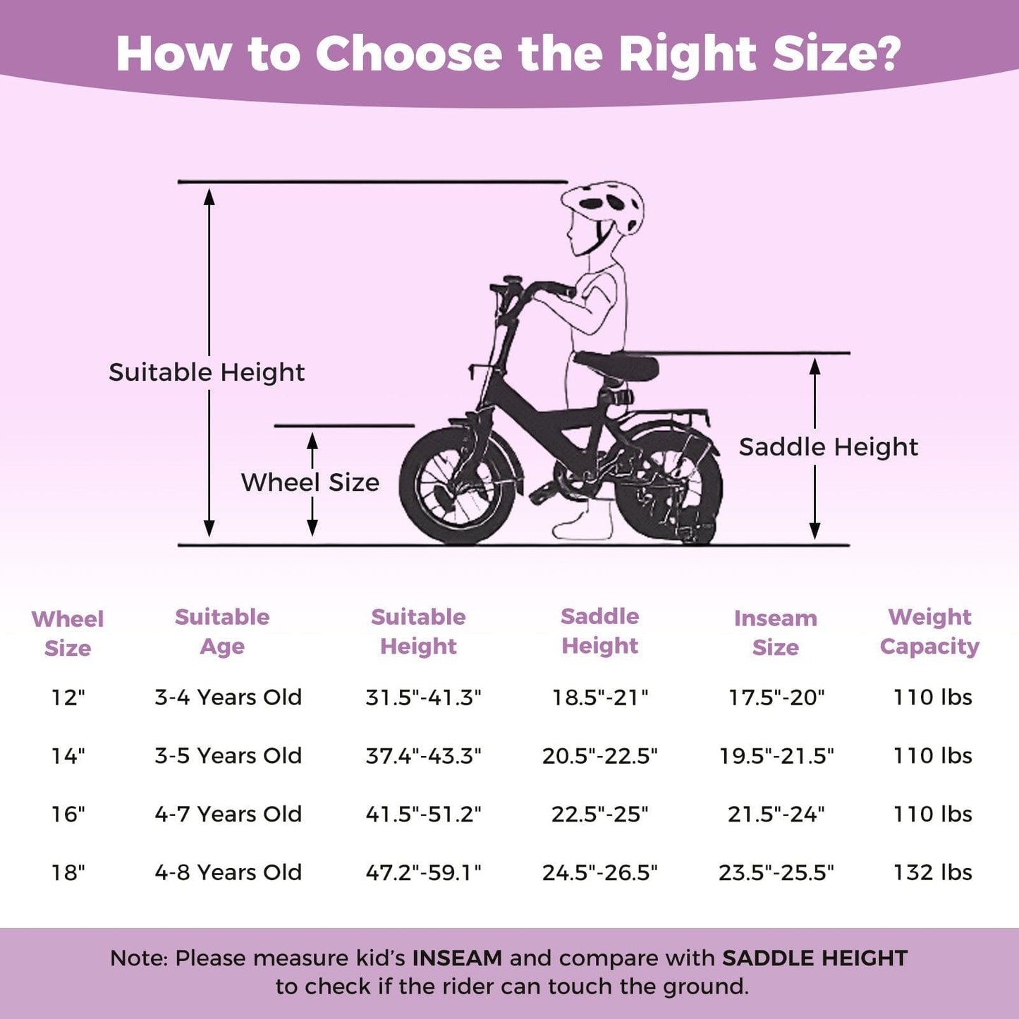 Kids Bike 12-18 Inch with Training Wheels - Purple