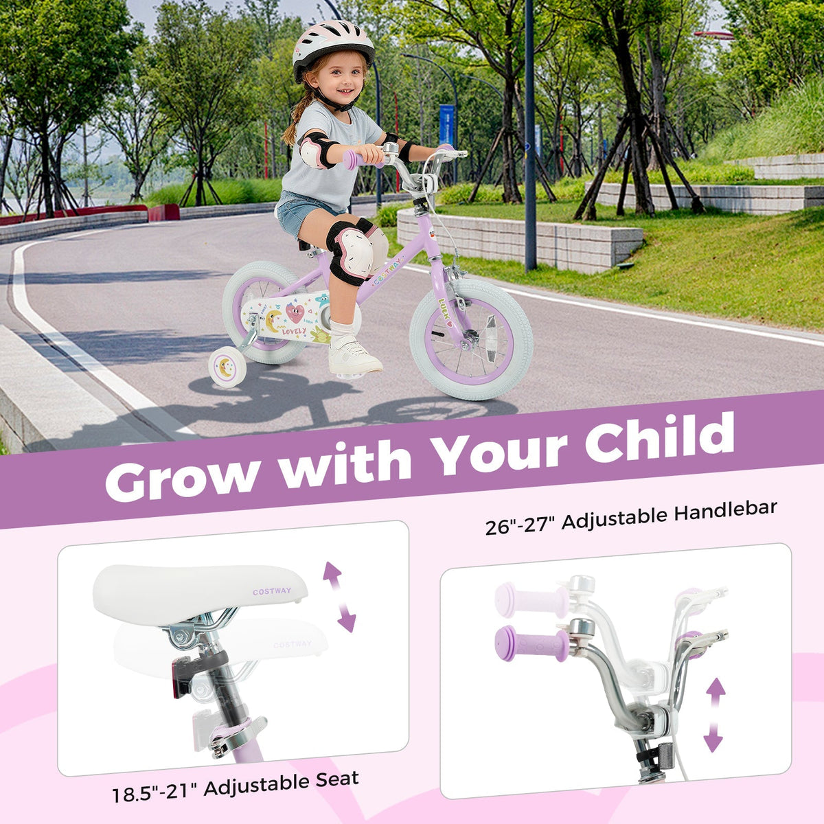 Kids Bike 12-18 Inch with Training Wheels - Purple