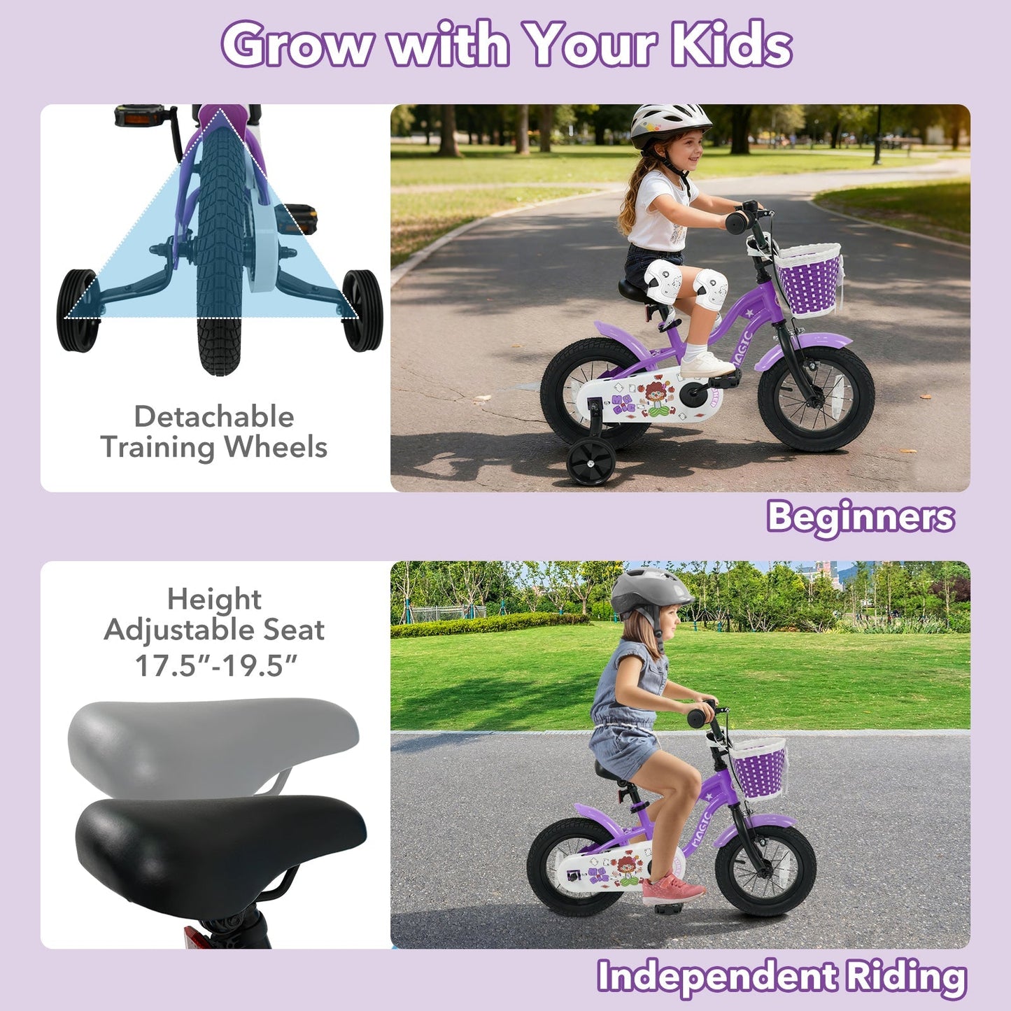 Kids Bike with Training Wheels 12-18 Inch - Purple