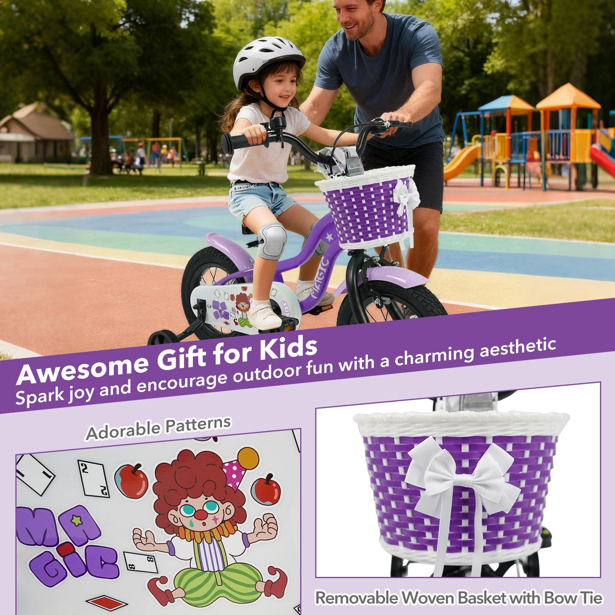 Kids Bike with Training Wheels 12-18 Inch - Purple