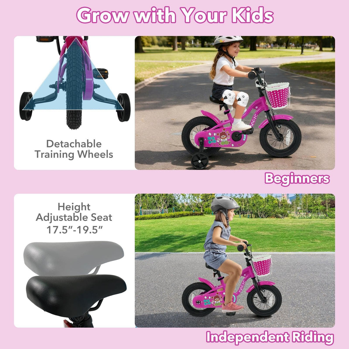 Kids Bike with Training Wheels 12-18 Inch - Magic Rose