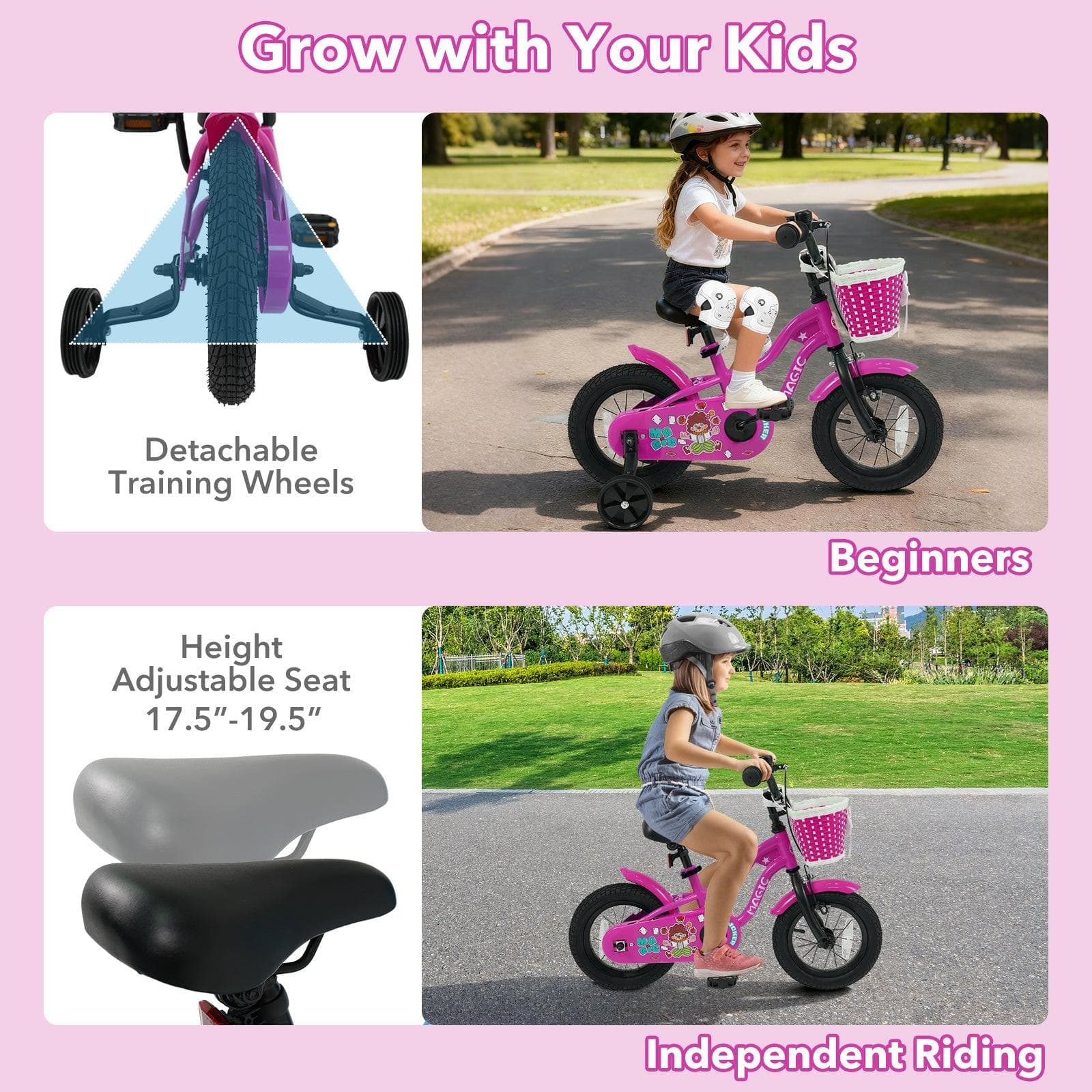 Kids Bike with Training Wheels 12-18 Inch - Magic Rose