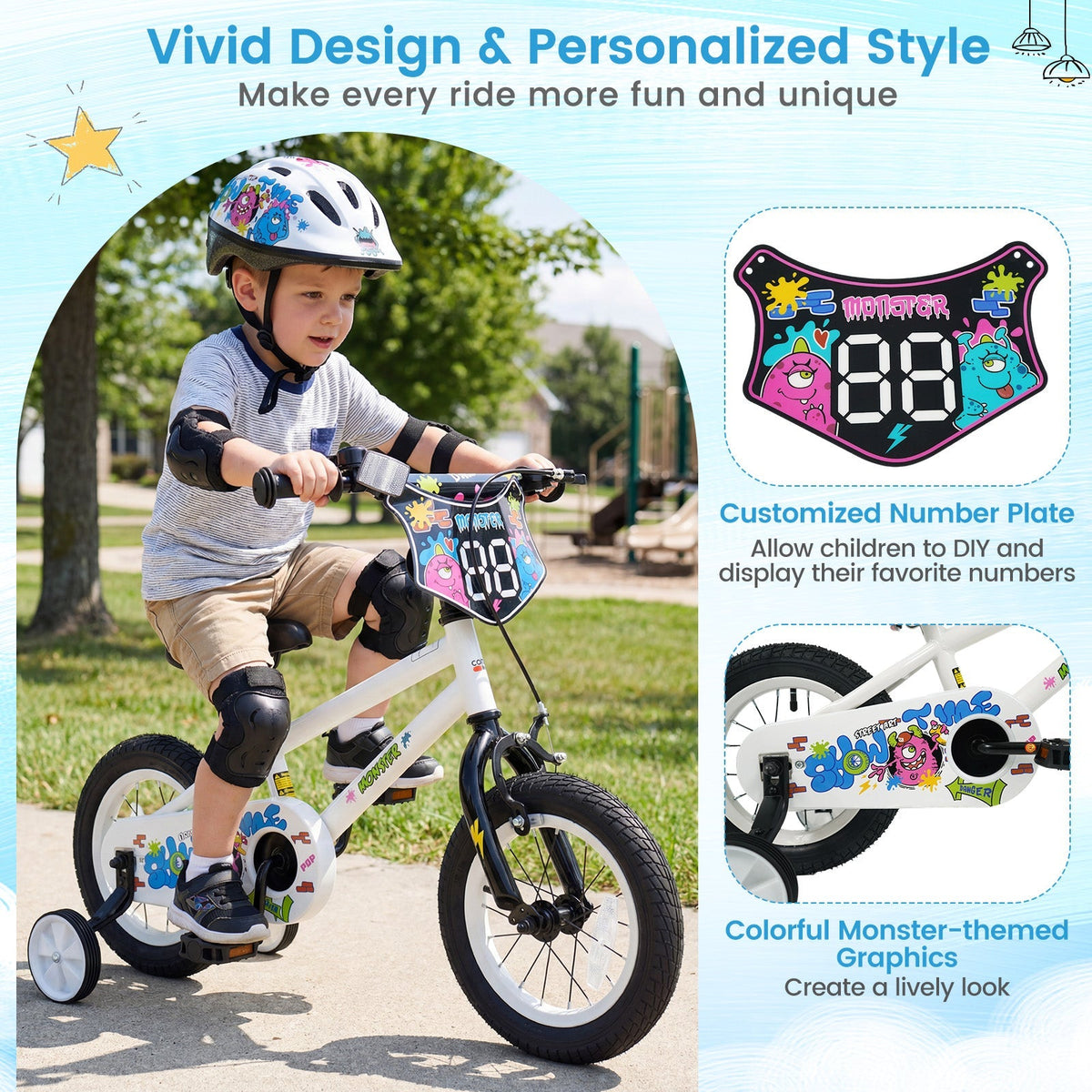 Kids Bike with Training Wheels 12-18 Inch White