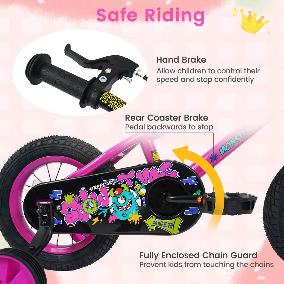 Kids Bike with Training Wheels 12-18 Inch Pink