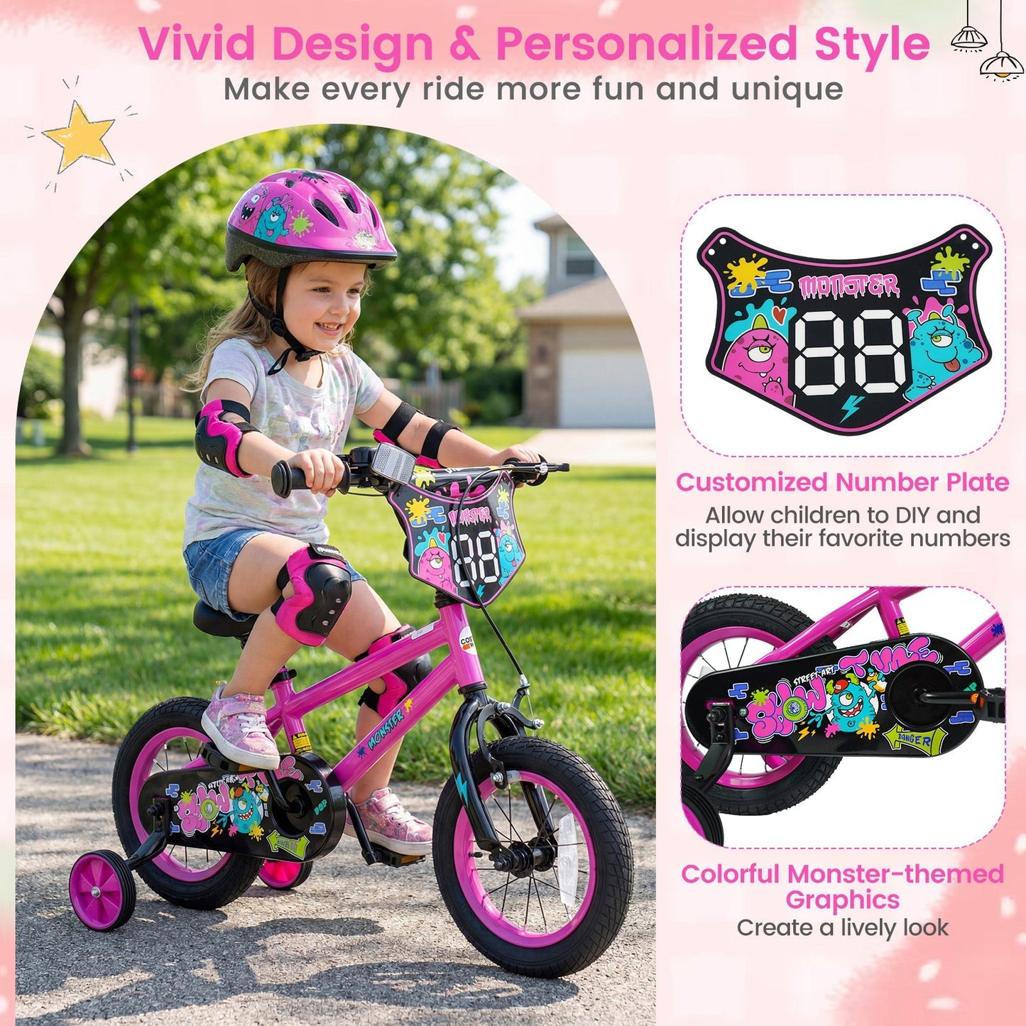 Kids Bike with Training Wheels 12-18 Inch Pink