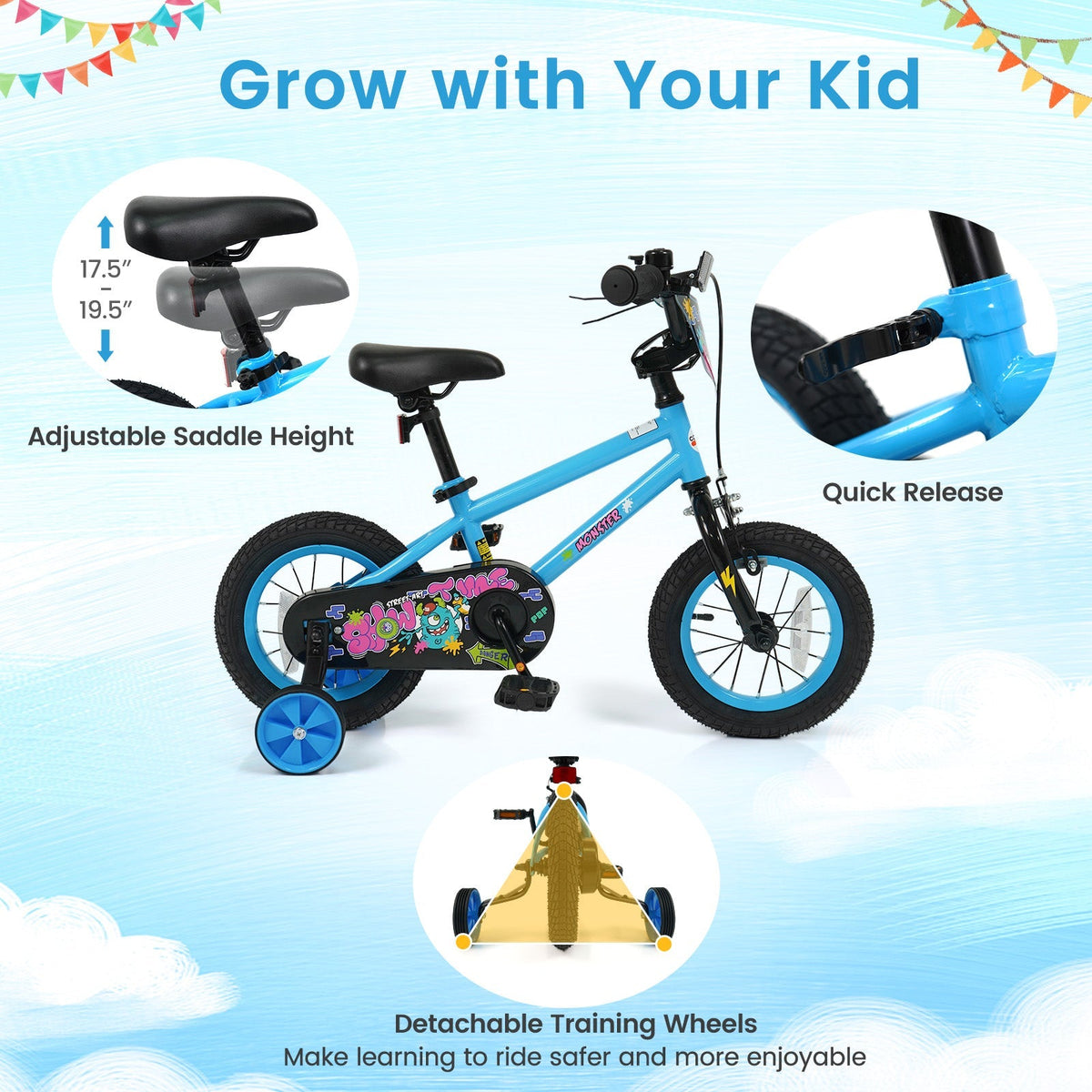 Kids Bike 16 Inch with Training Wheels Ages 4-7
