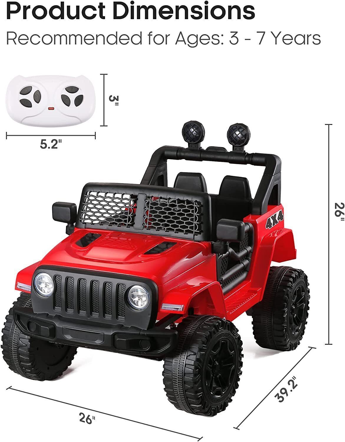 Electric Kids Ride On Car Power Wheels Jeep 2 Seater with 12V 7Ah Battery for Safe and Fun Playtime