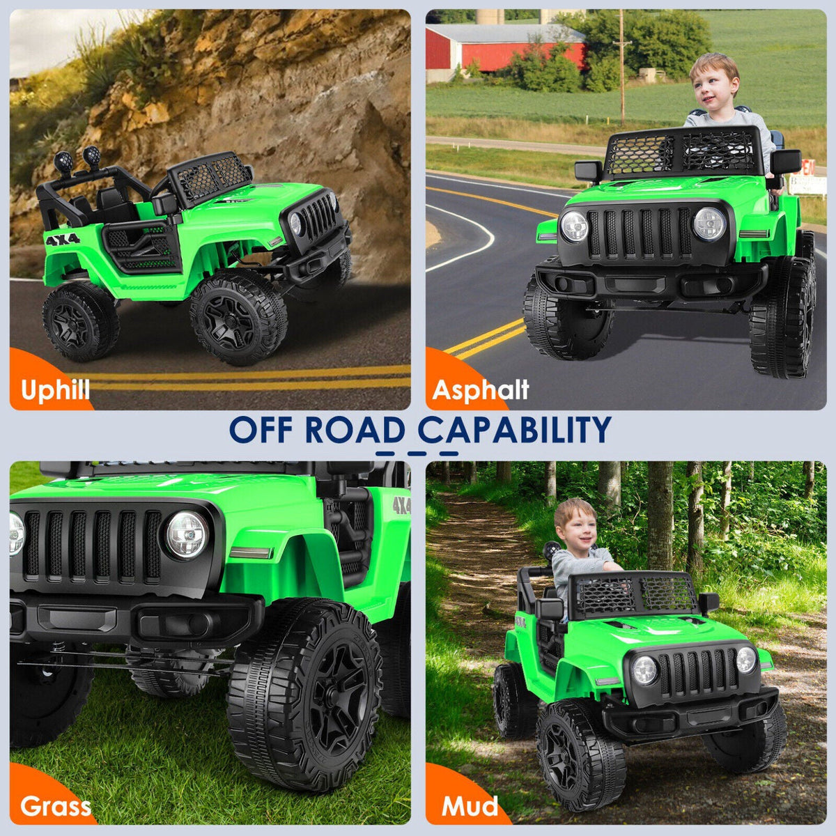 12V 7Ah Electric Kids Ride On Car Power Wheels Jeep - 2 Seater, Safe and Reliable