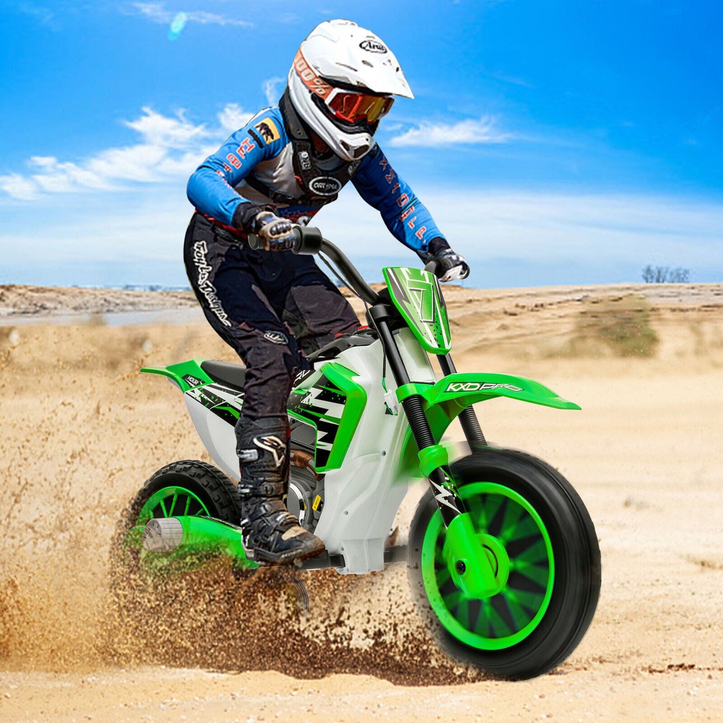 12V Electric Kids Ride On Dirt Bike with Training Wheels - Motorbike Fun for Little Riders