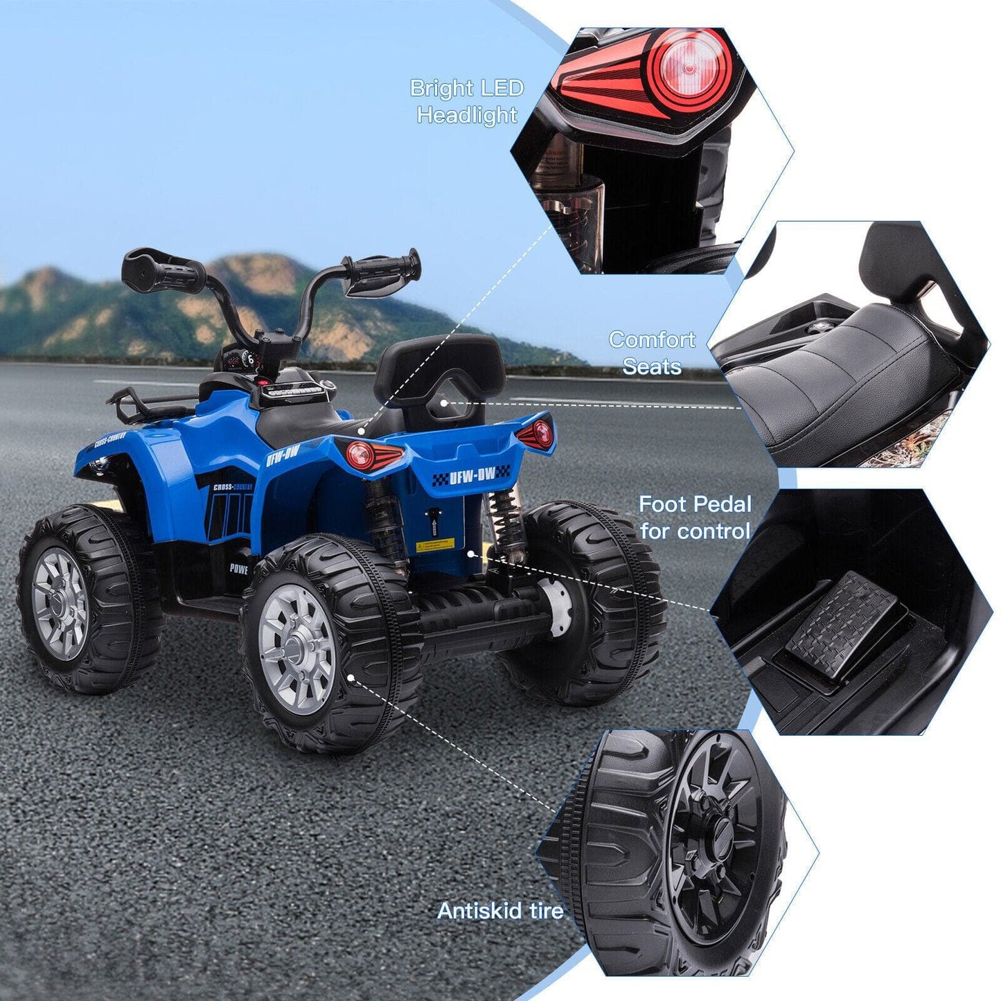 12V Electric Quad ATV for Kids with Fat Tires - Battery Powered 4-Wheeler Truck
