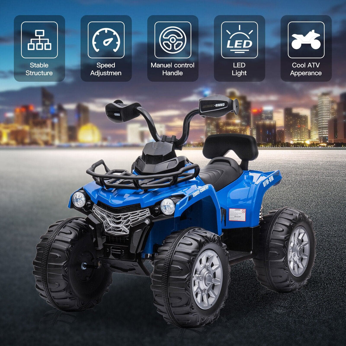 12V Electric Quad ATV for Kids with Fat Tires - Battery Powered 4-Wheeler Truck