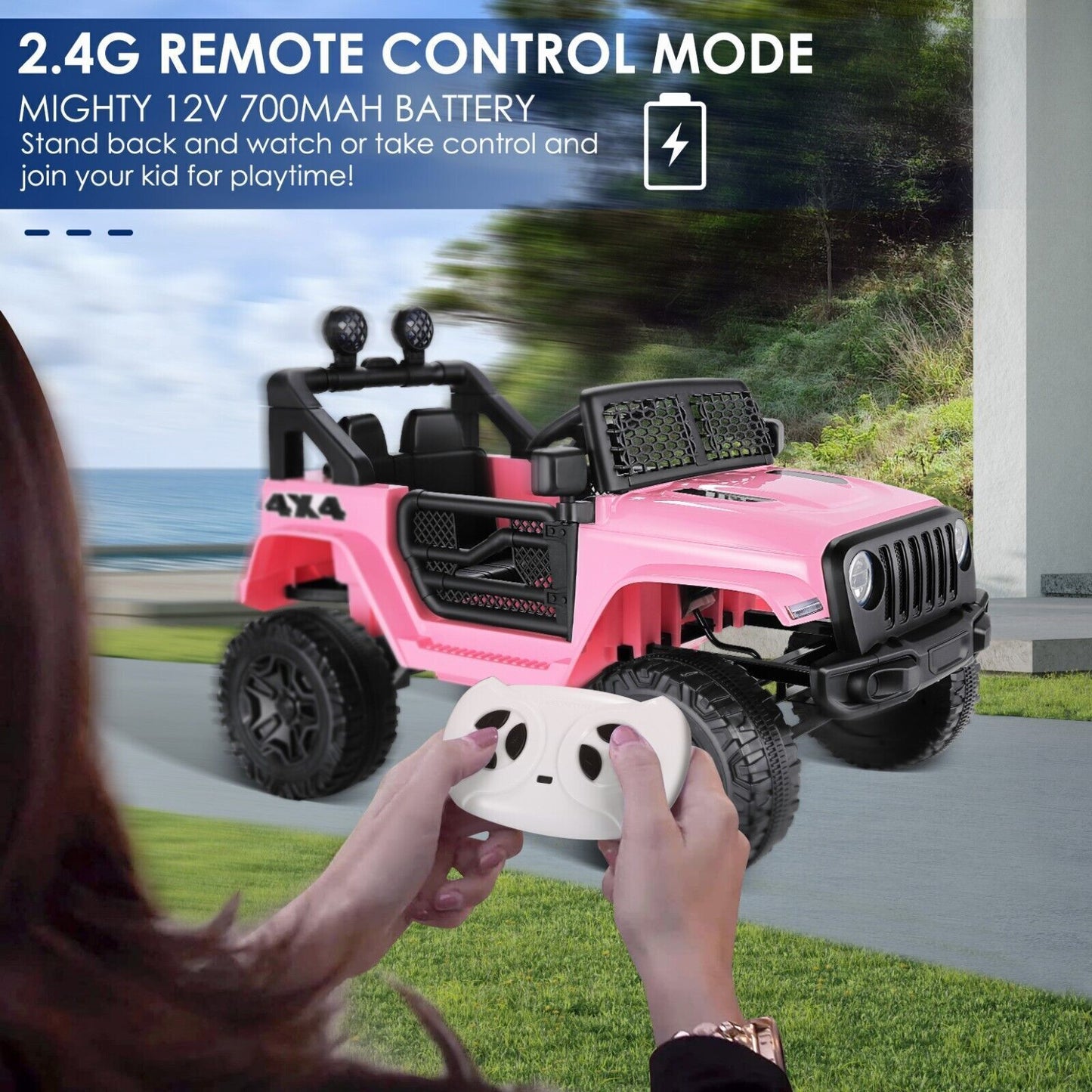 12V Electric Ride On Jeep Toy Car with USB, Bluetooth, and Remote Control for Kids