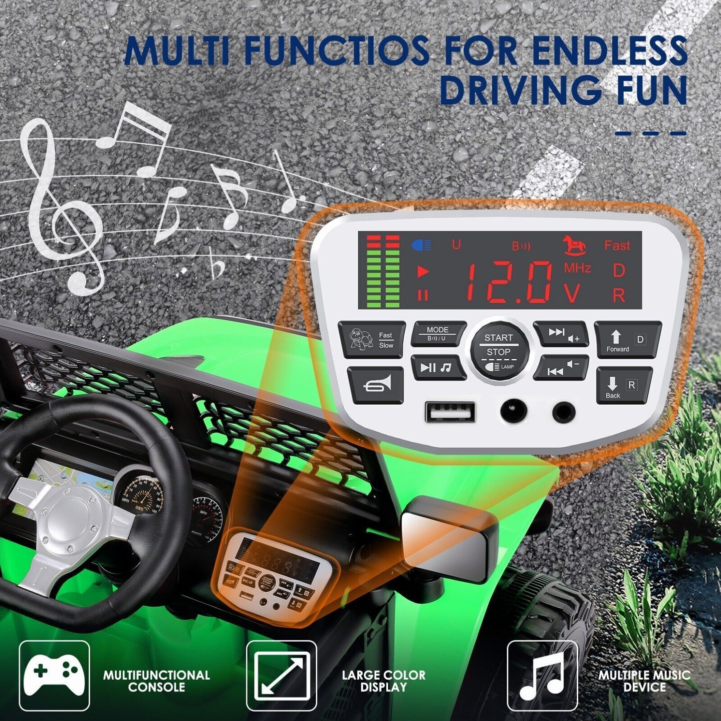 12V Electric Ride On Jeep Toy Car with USB, Bluetooth, and Remote Control for Kids