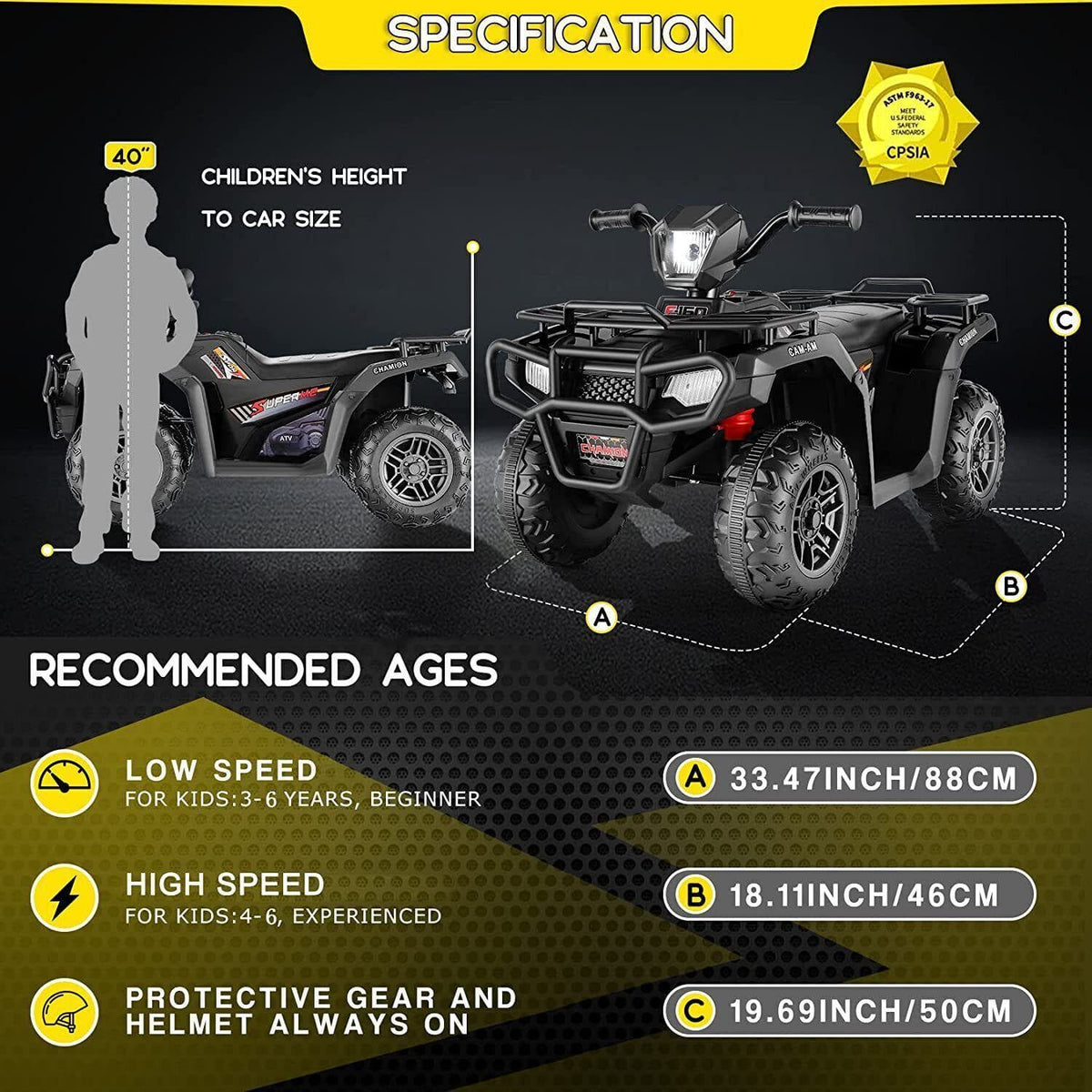 12V Electric Vehicle with High/Low Speed Treaded Tires and LED Lights