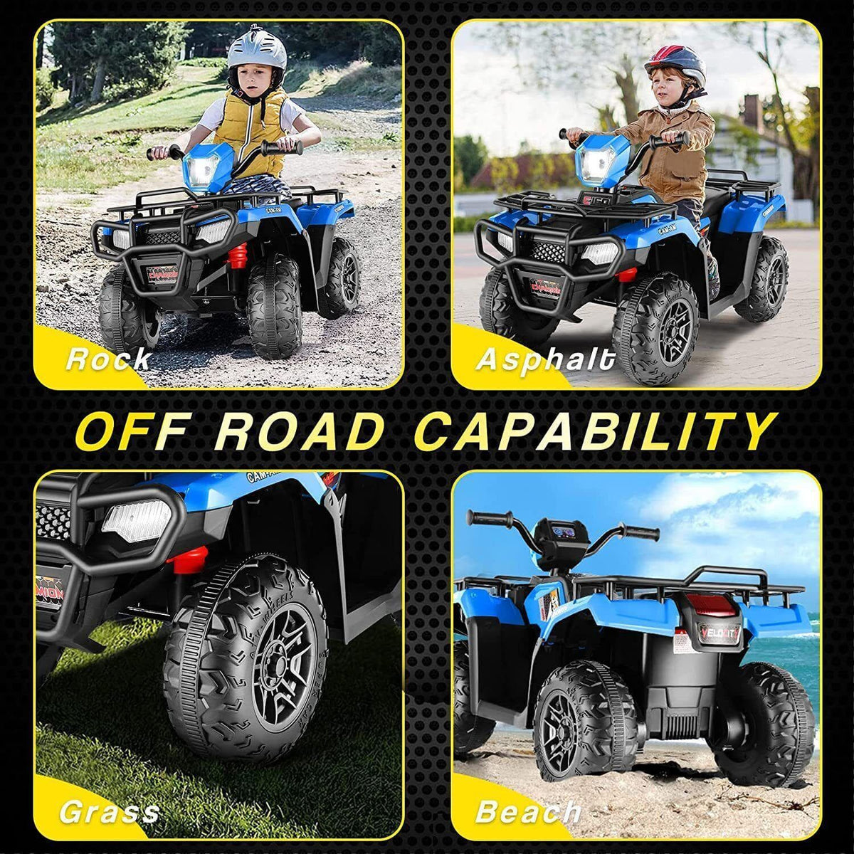 12V Electric Vehicle with High/Low Speed Treaded Tires and LED Lights