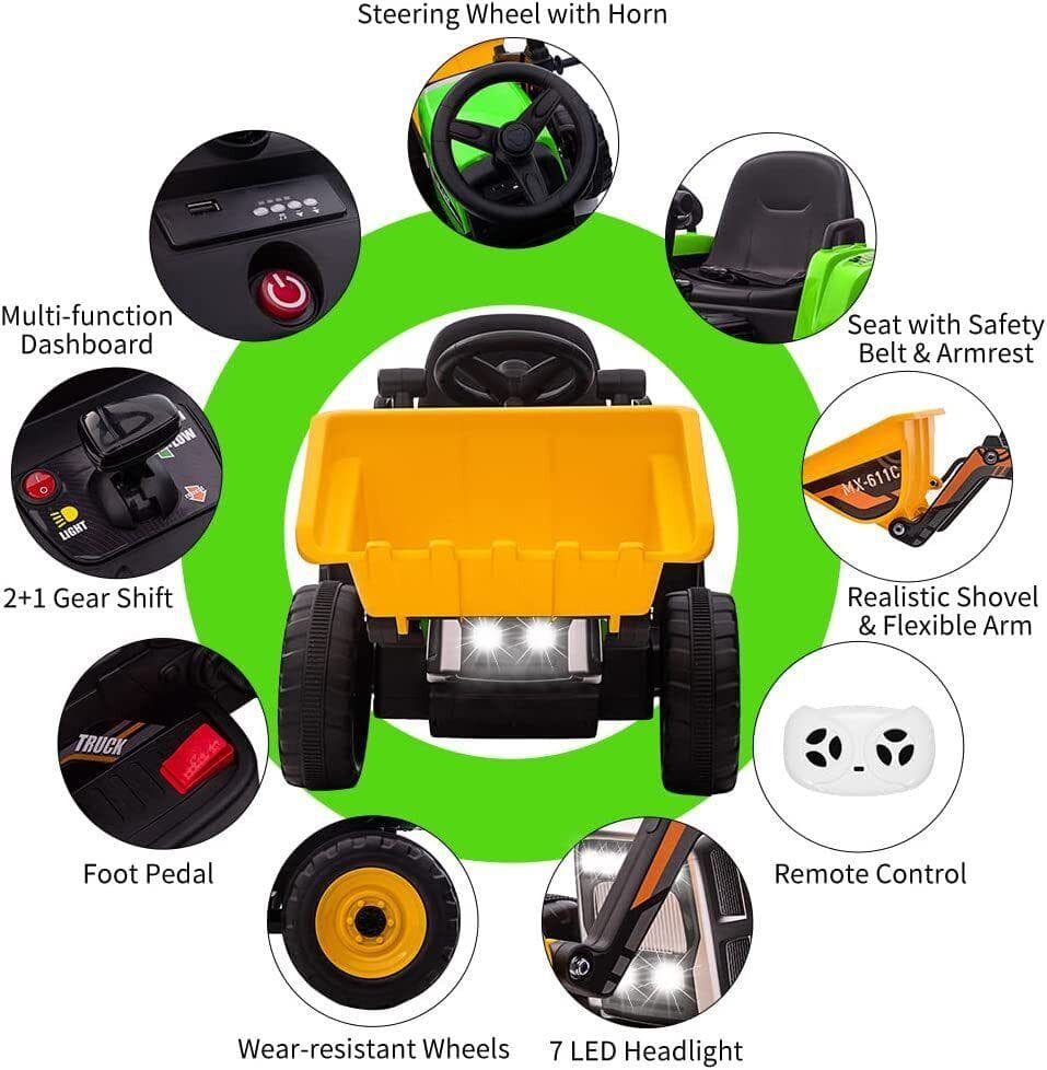 12V Excavator Ride-On Car with Remote Control and EVA Tires for Toddlers