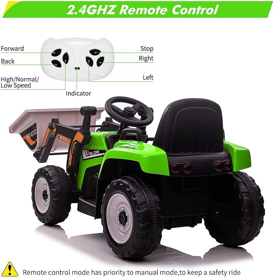 12V Excavator Ride-On Car with Remote Control and Threaded Tires for Toddlers