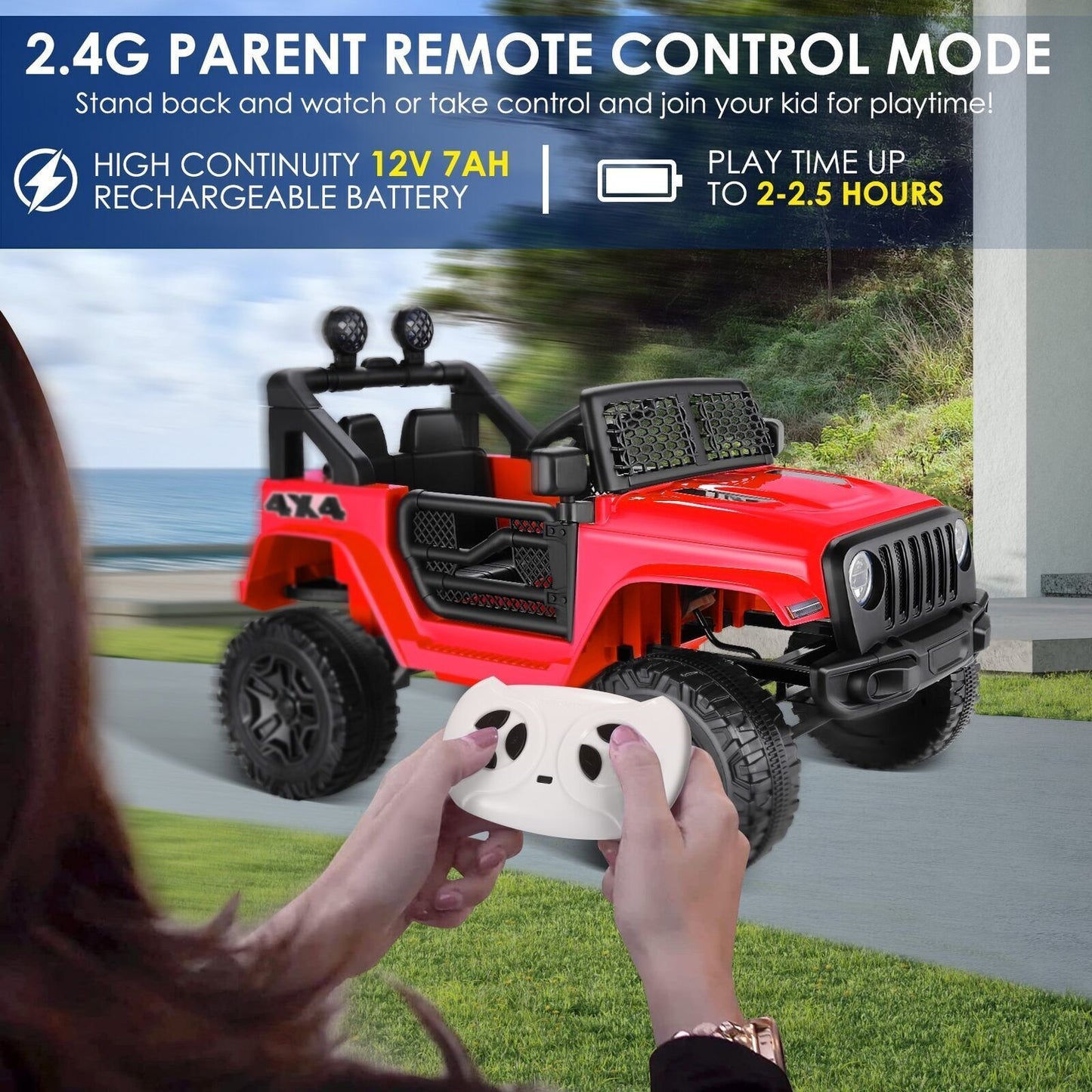Premium 12V 7Ah Electric Ride-On Jeep for Kids - 2 Seater Power Wheels Car