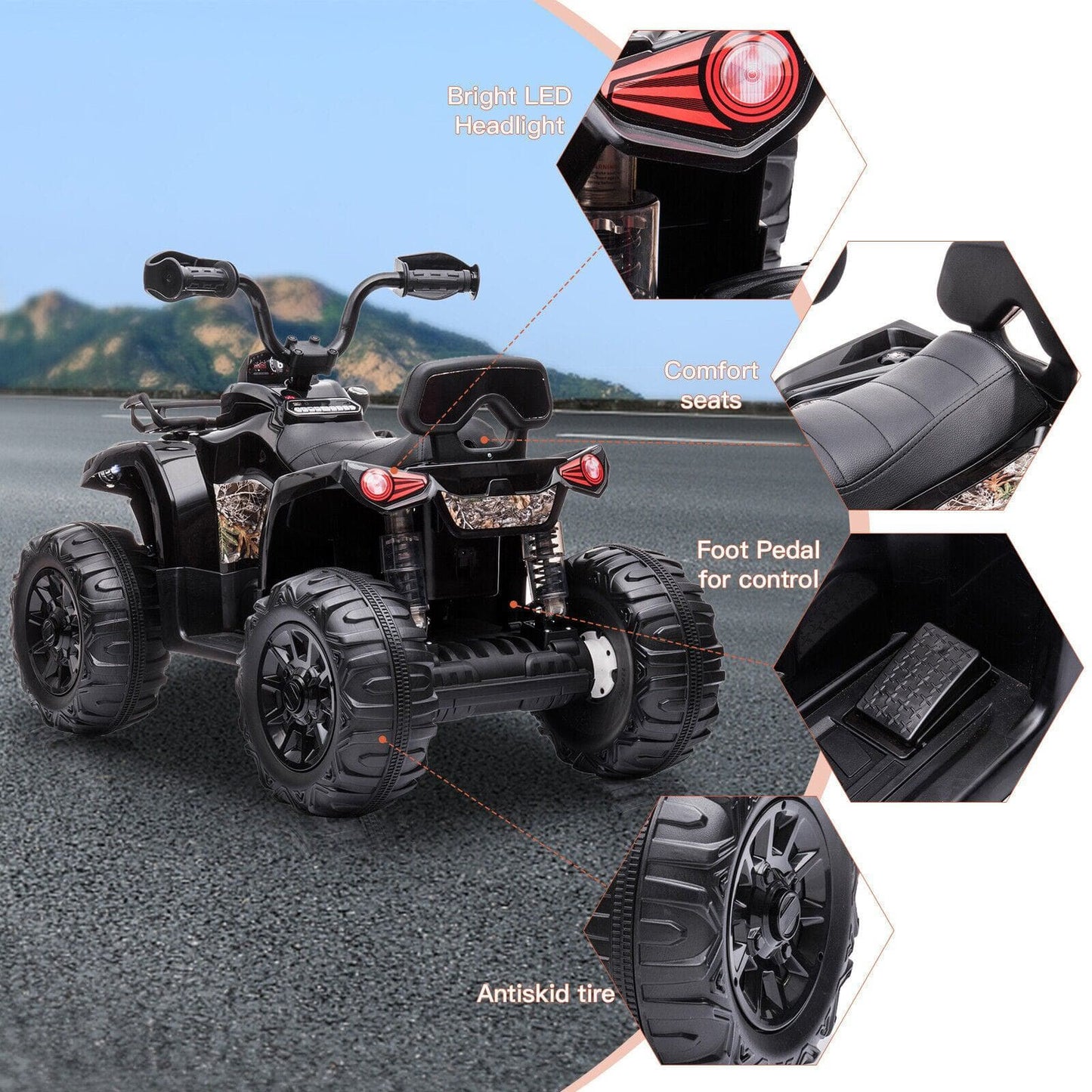 Electric Quad ATV Car for Kids - 12V Battery Powered 4-Wheeler with Fat Tires
