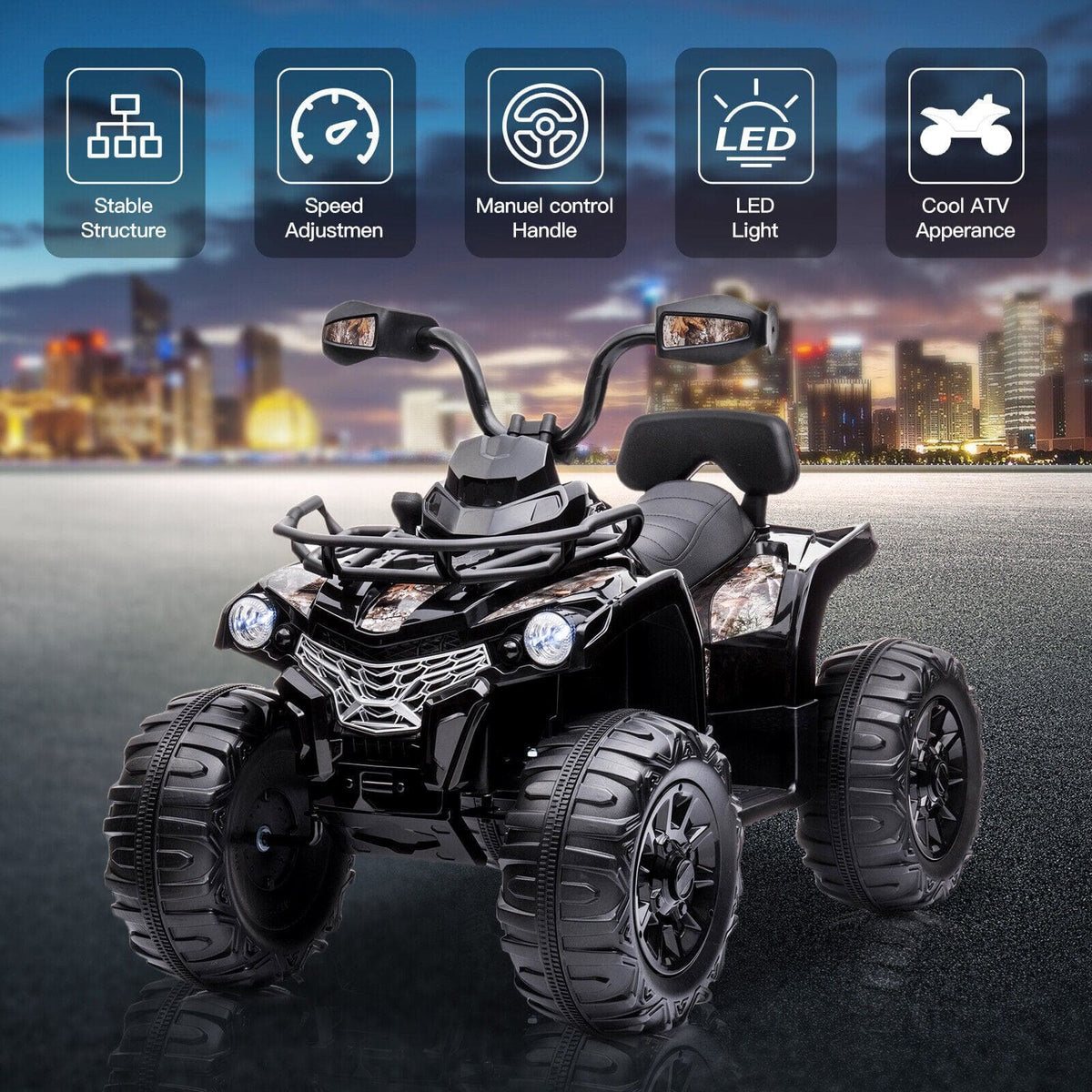 Electric Quad ATV Car for Kids - 12V Battery Powered 4-Wheeler with Fat Tires