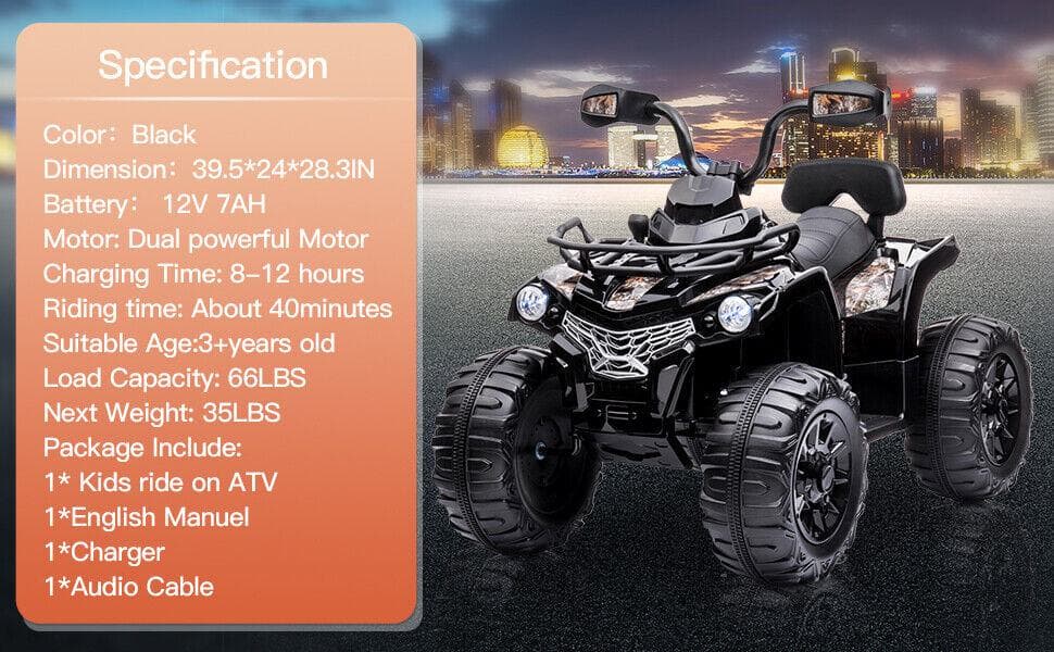 Electric Quad ATV Car for Kids - 12V Battery Powered 4-Wheeler with Fat Tires