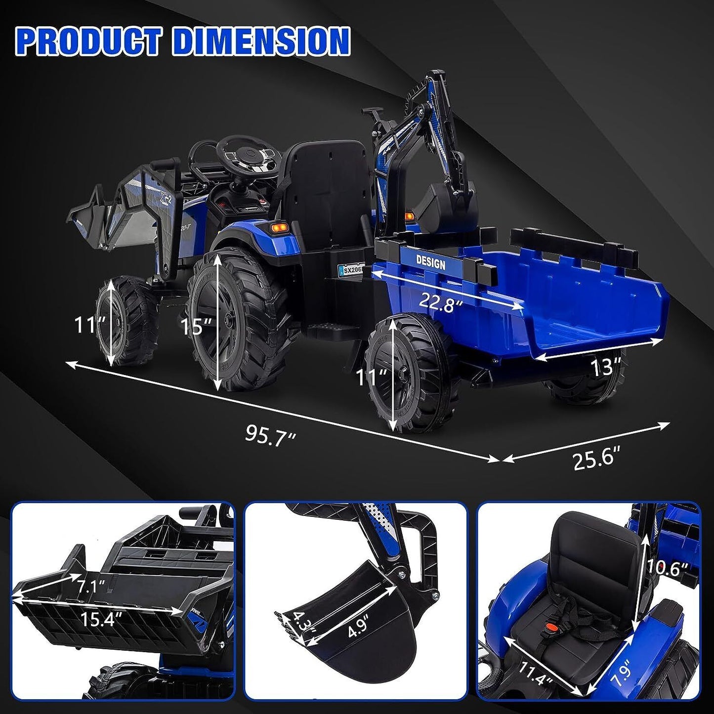 12V Kids Tractor Ride On Toy Car with Trailer, Music, and LED Lights - Perfect Gift for Toddlers