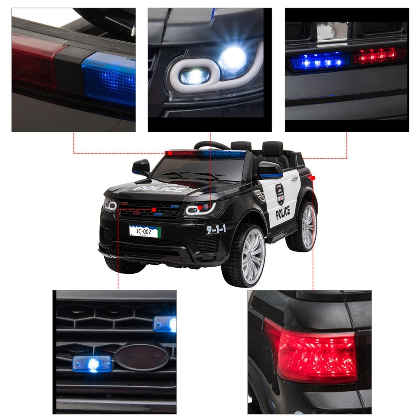 12V Police Ride-On Car with 3 Speeds, MP3 Player, LED Lights, and 2.4GZ Remote Control - Perfect Gift for Kids