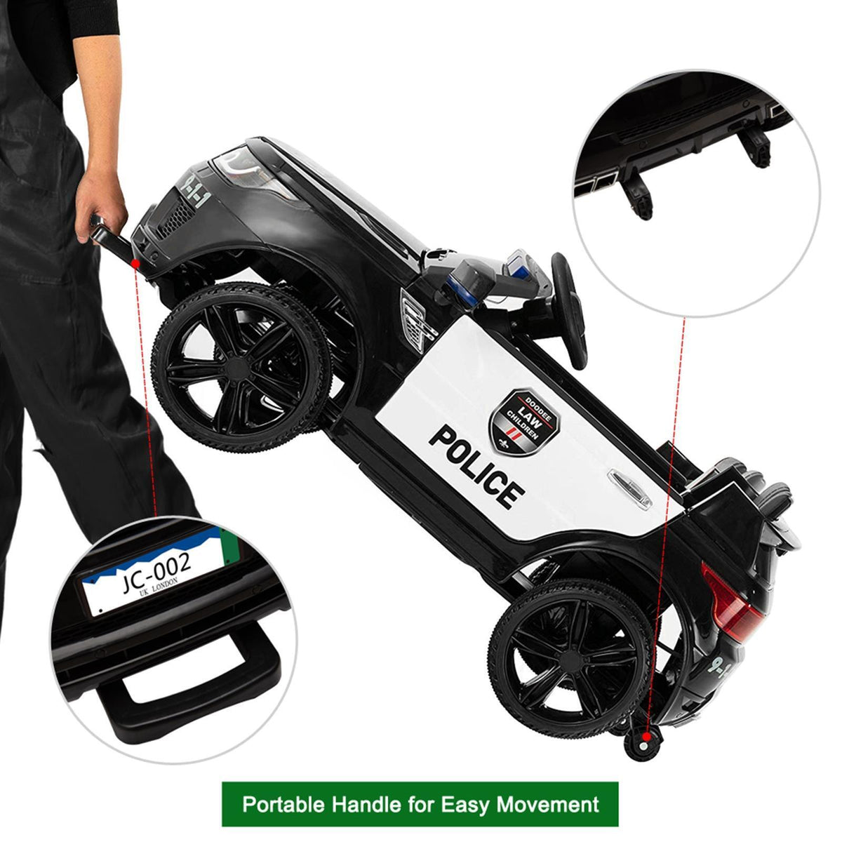 12V Police Ride-On Car with 3 Speeds, MP3 Player, LED Lights, and 2.4GZ Remote Control - Perfect Gift for Kids