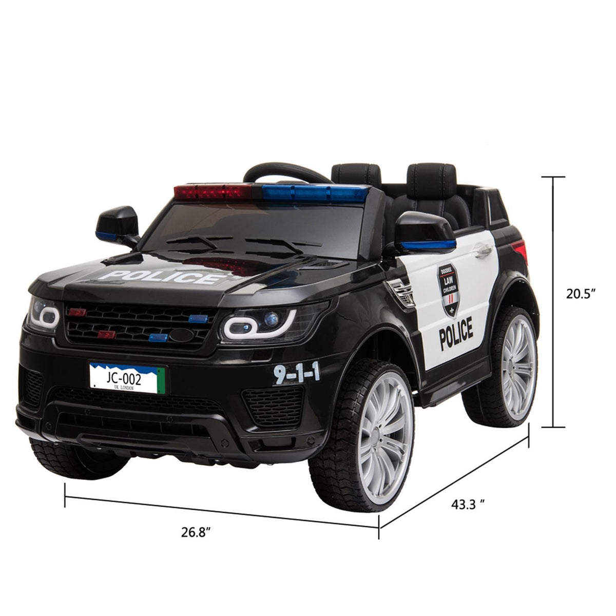 12V Police Ride-On Car with 3 Speeds, MP3 Player, LED Lights, and 2.4GZ Remote Control - Perfect Gift for Kids