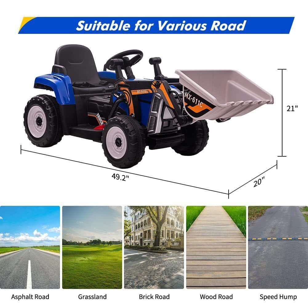 12V Remote Control Excavator Ride-On Car for Kids with EVA Tires - Blue