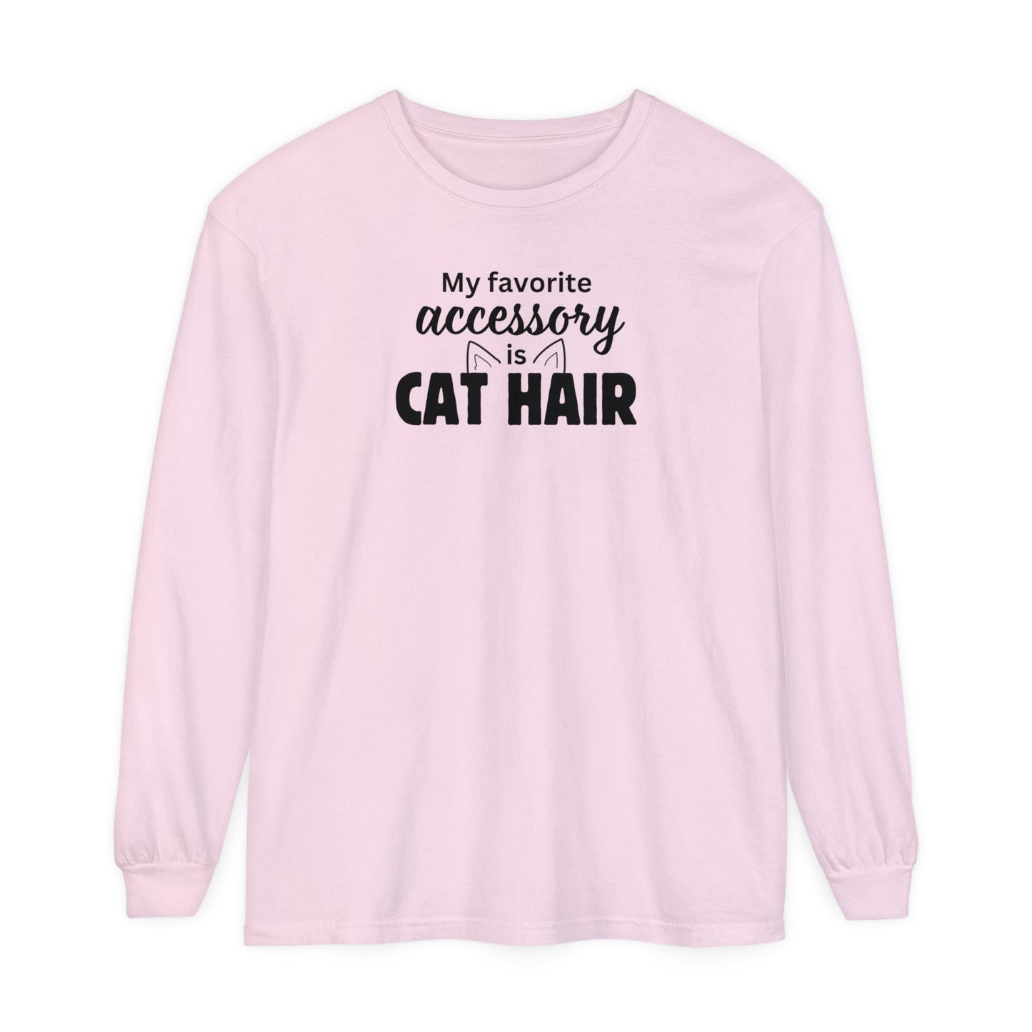 Cat Hair Accessorized Unisex Garment-dyed Long Sleeve T-Shirt