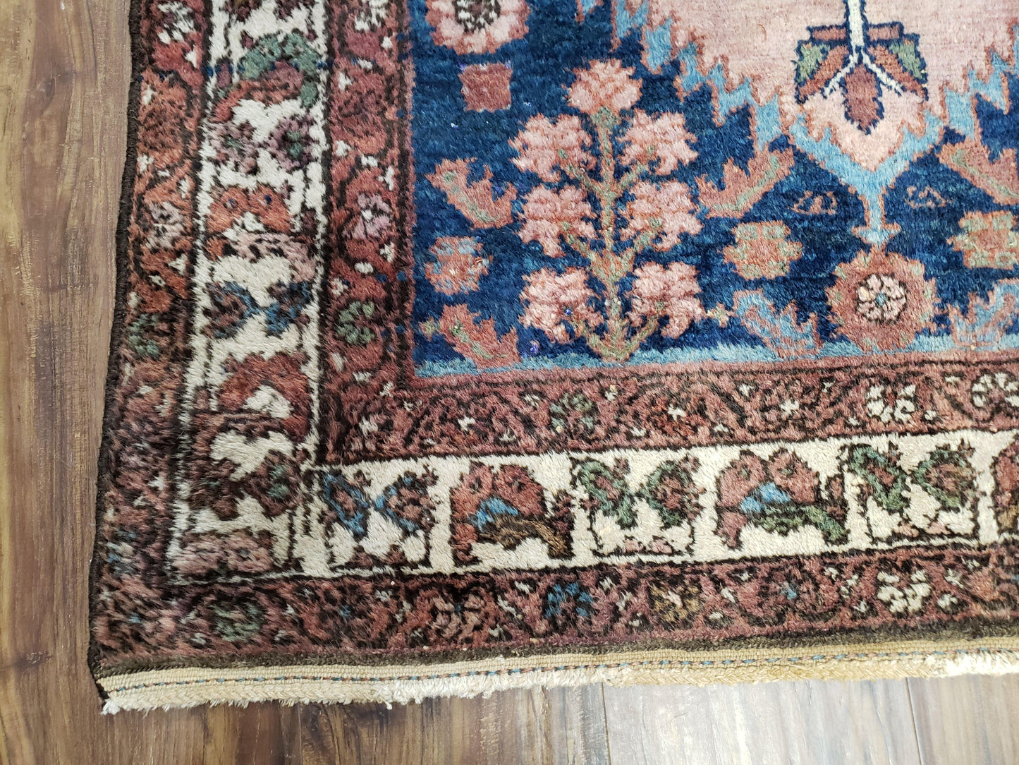 Blue Vintage Persian Hamadan Rug, Wool, Hand-Knotted, 4x6 ft