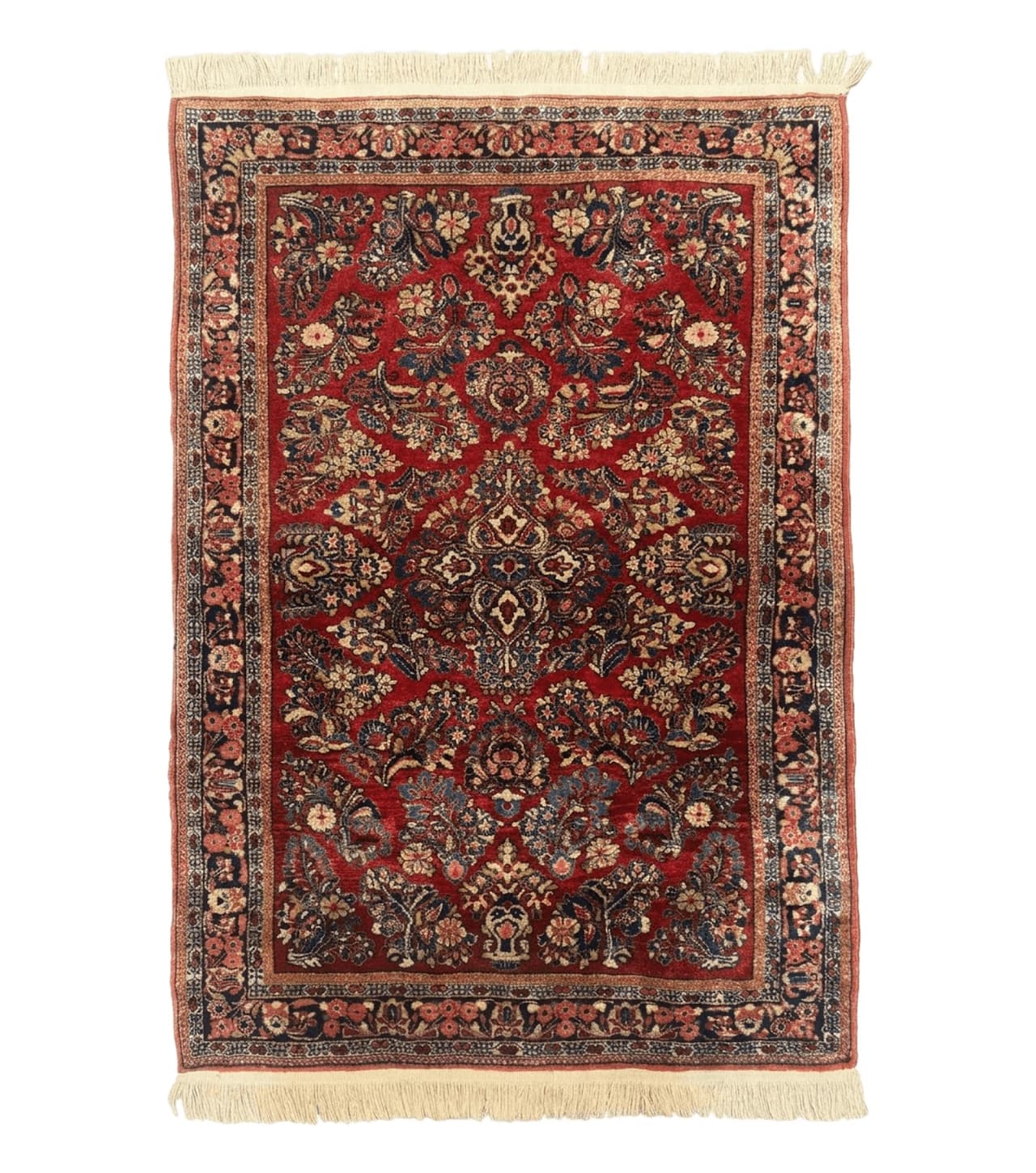 Antique Persian Sarouk Rug 3x5, Red, Floral, 200 KPSI