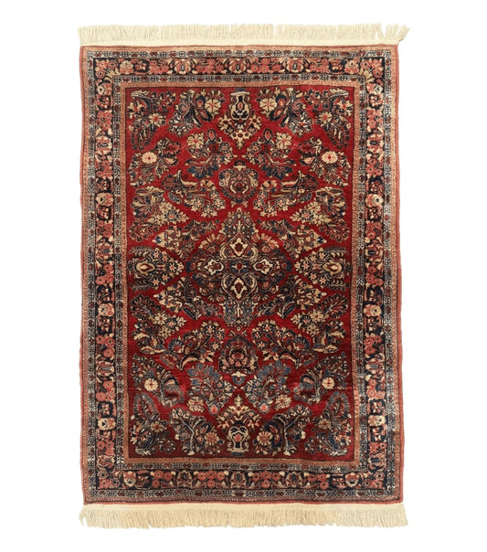Antique Persian Sarouk Rug 3x5, Red, Floral, 200 KPSI