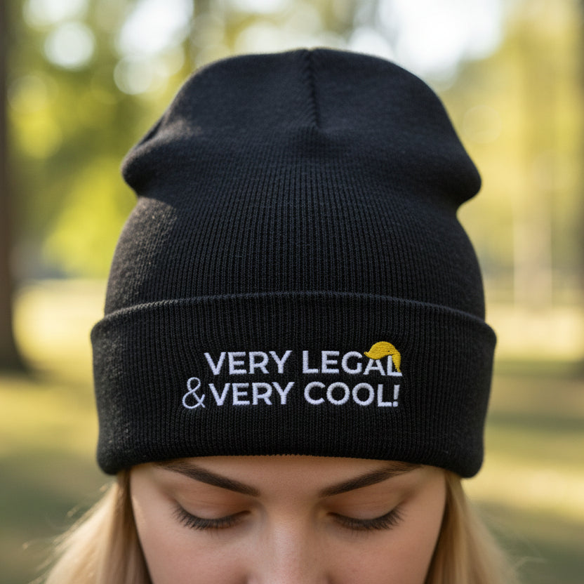 Very Legal & Very Cool Embroidered Knit Beanie – Political Parody Winter Hat