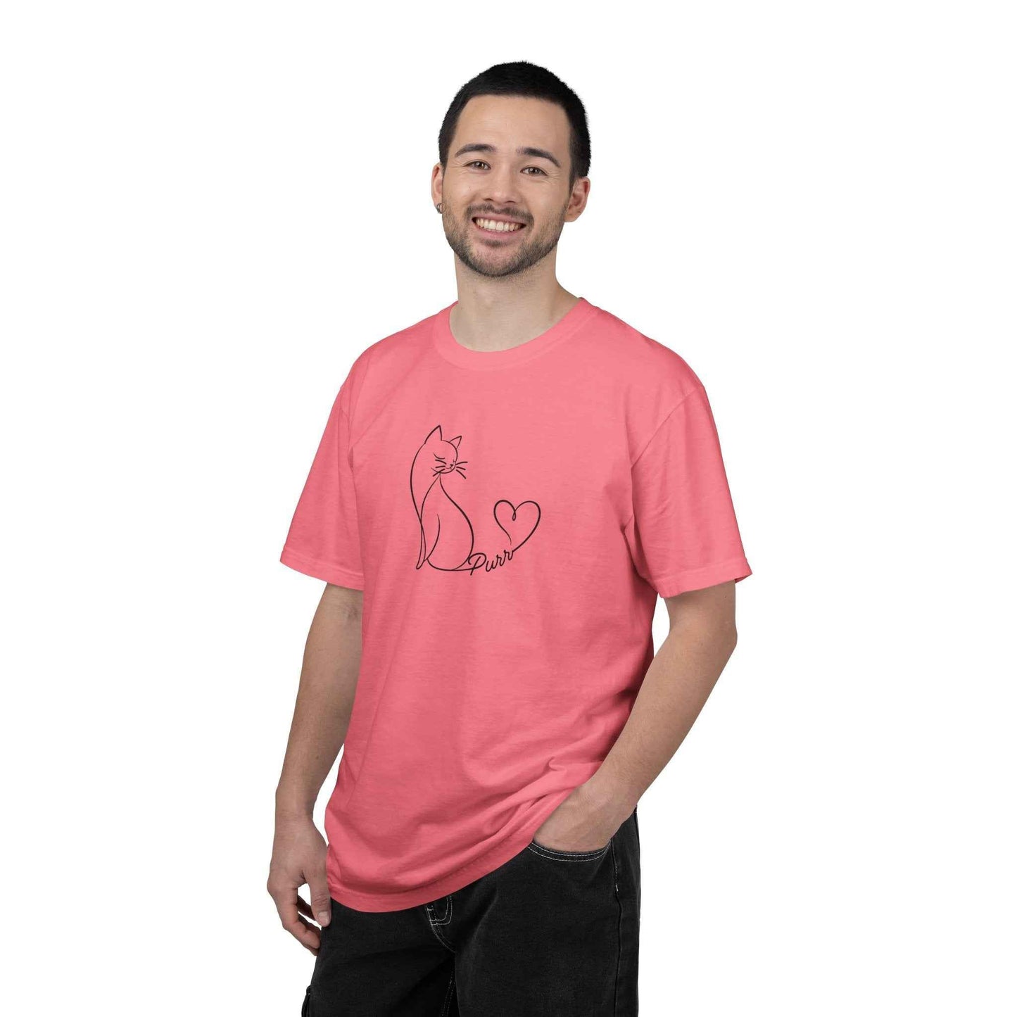 Purr Line Art Cat Unisex T-Shirt | Minimal Cat Lover Tee with Heart Tail