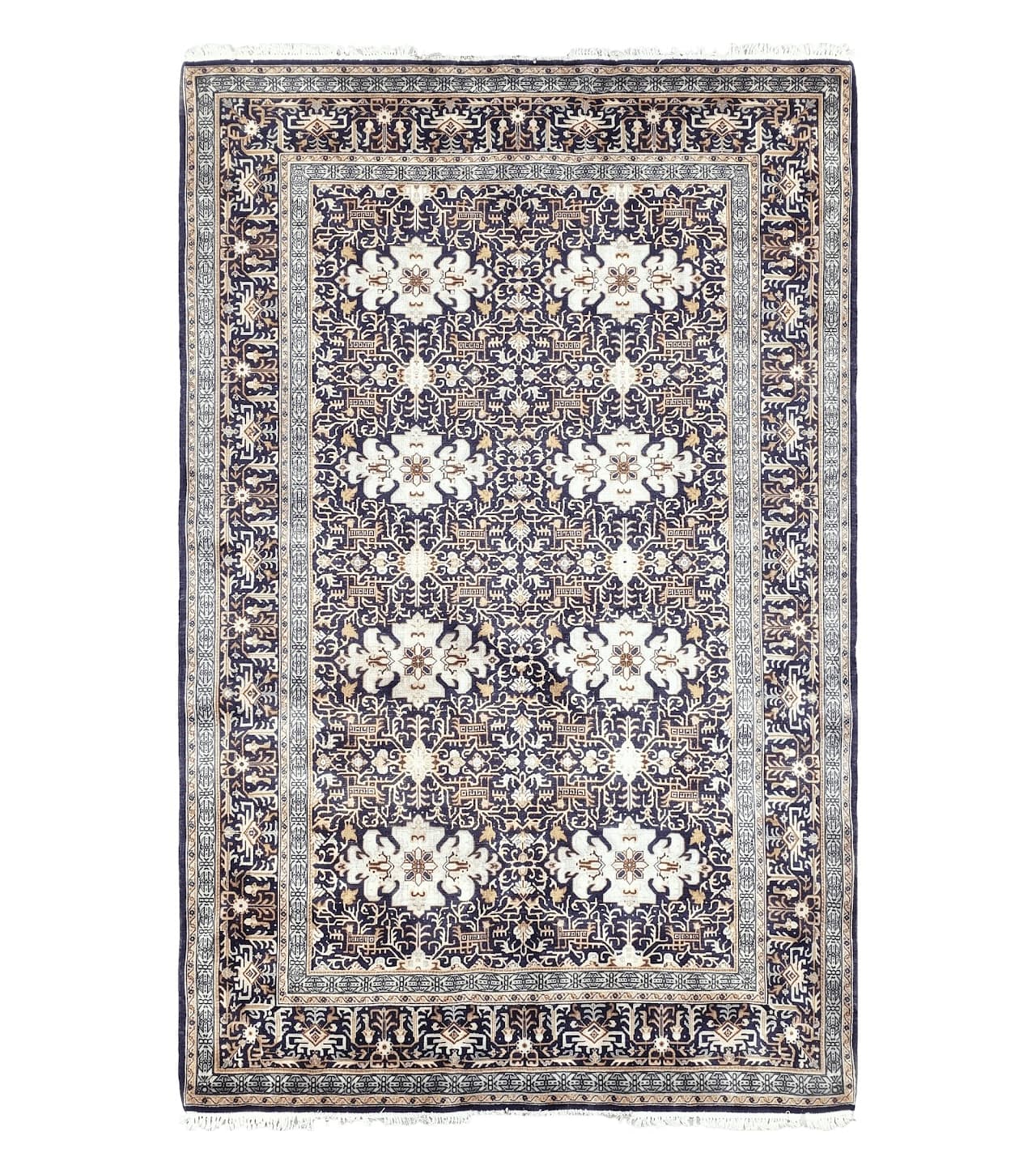Navy Blue Persian Kashan Rug, Hand-Knotted, Wool, 4' 8" x 7' 4", Pair B