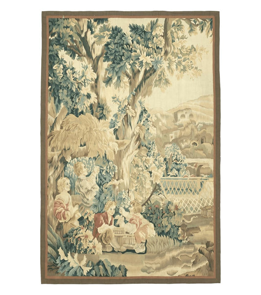 4' X 6' Tapestry French Design Handmade Aubusson Weave Nature One Of A Kind