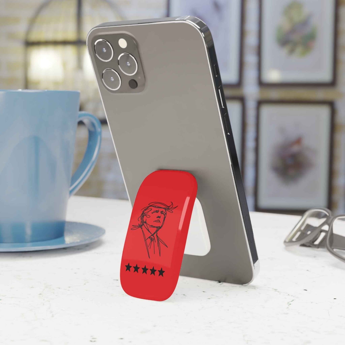 Minimal Line Portrait Phone Grip — Red Signal Edition